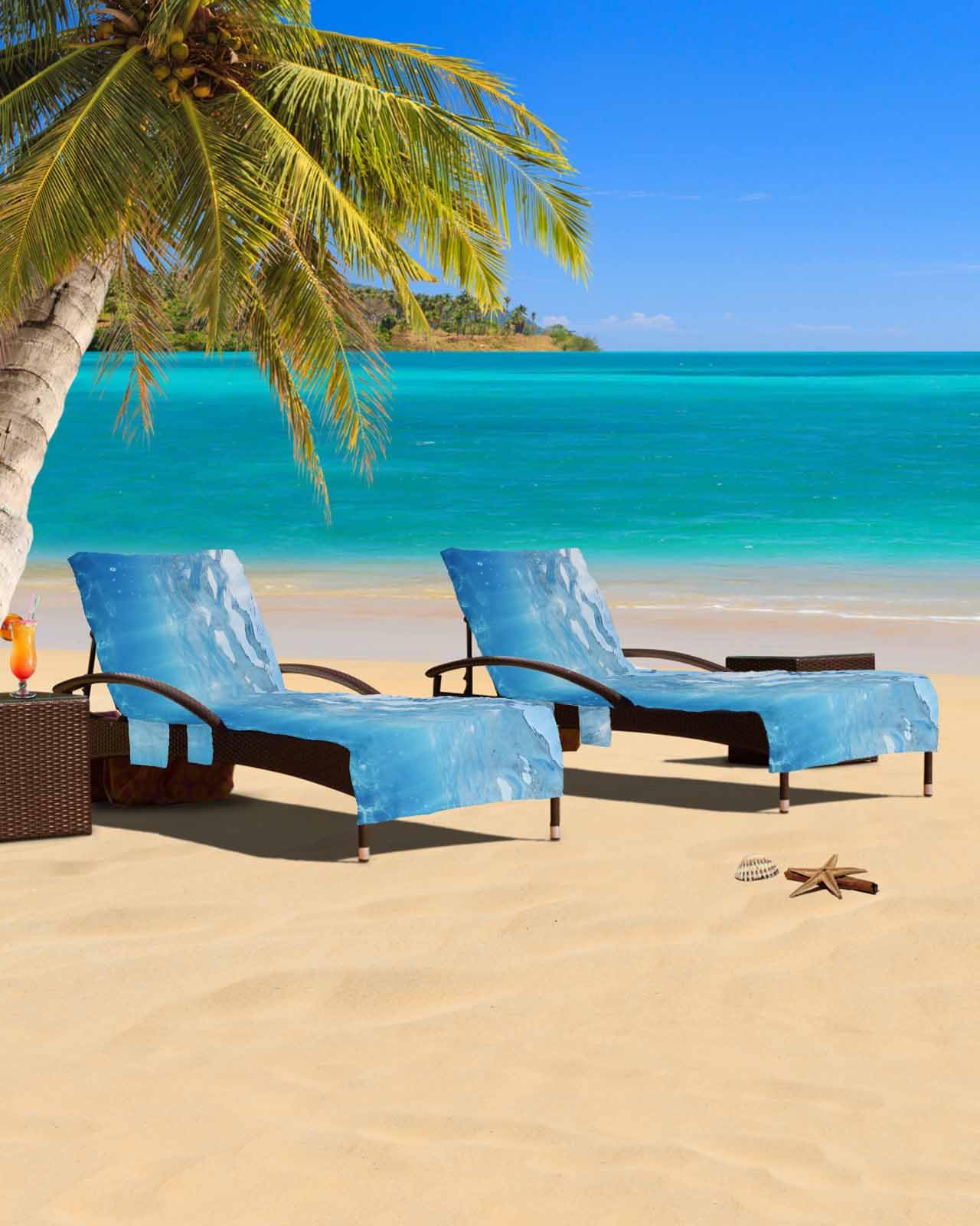 Ocean Summer Beach Chair Cover with Side Pockets, Microfiber & Quick Dry Pool Chaise Lounge Chair Towels Covers for Sun Sunbathing Patio Garden Hotel, Abstract Contemporary Sunshine Blue Sea Water