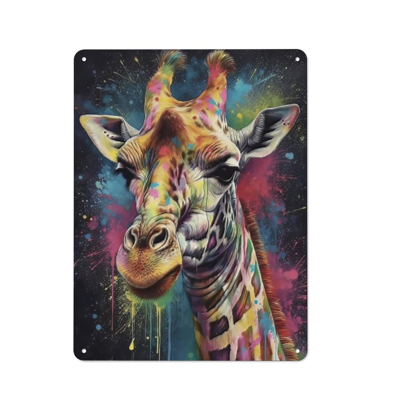 Junmoney Giraffe Painting Rustic Metal Sign 40X30cm For Café Or Restaurant, For Vintage Wall Decor Fans, For Living Room And Hallway Decor