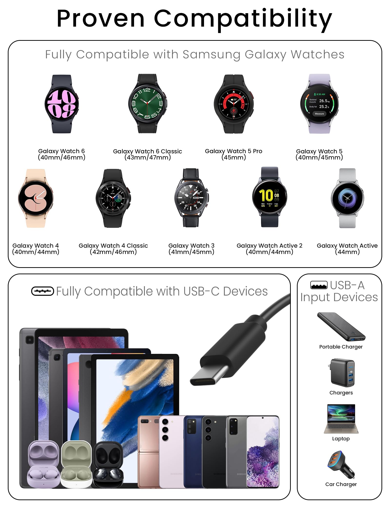 Sinoacc Charger for Samsung Galaxy Watch 6/5/4 Fast Charging for Galaxy Watch 6 Classic/5 Pro/3/Active 2,3.3Ft 2 in 1 USB Cable for Galaxy S23 Ultra/S22/S21/S20/fe,Note 20 ultra/10/9/8