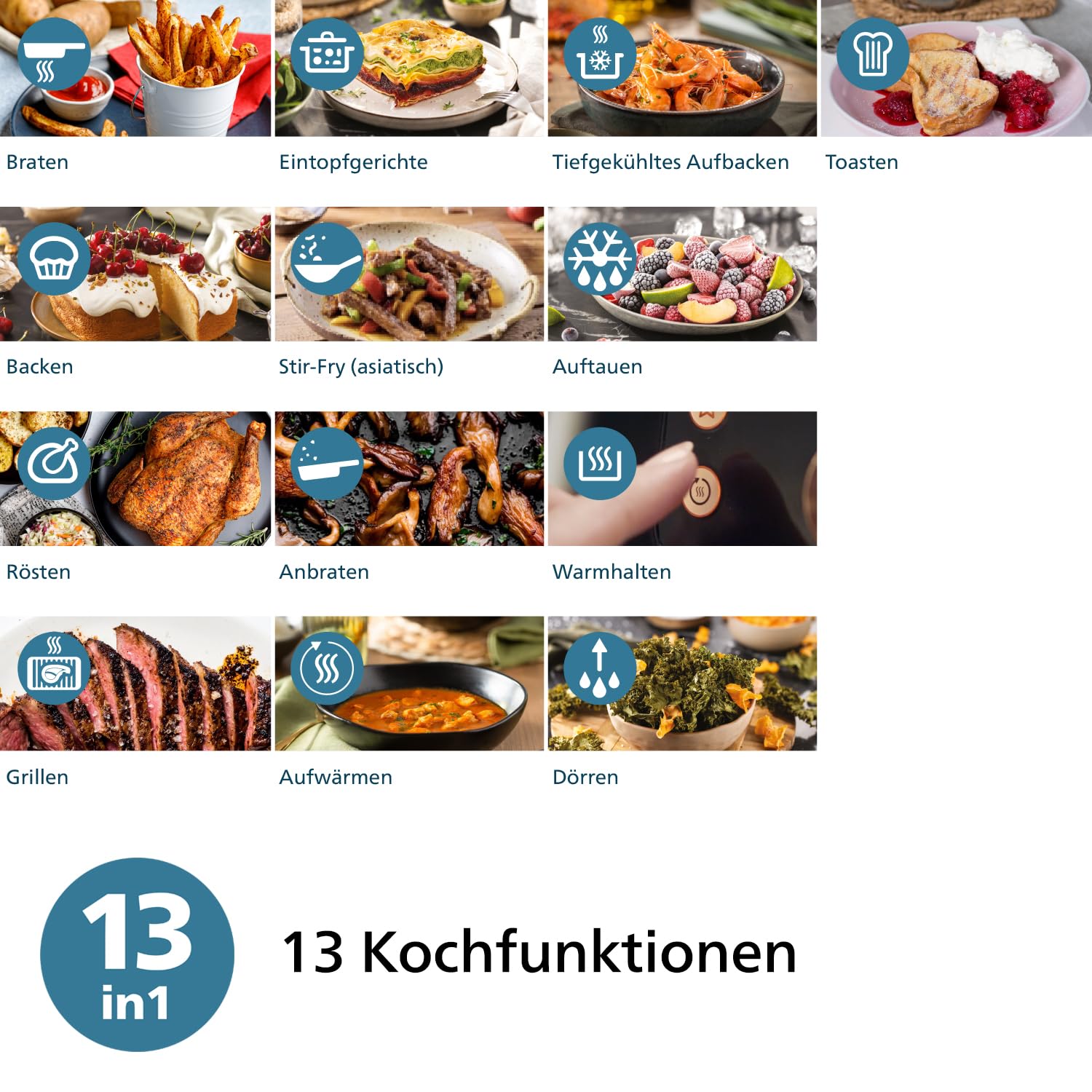 Philips Airfryer 2000 Series Heißluftfritteuse 4,2L Digitaler Touchscreen 13 Garoptionen 1500W Schwarz