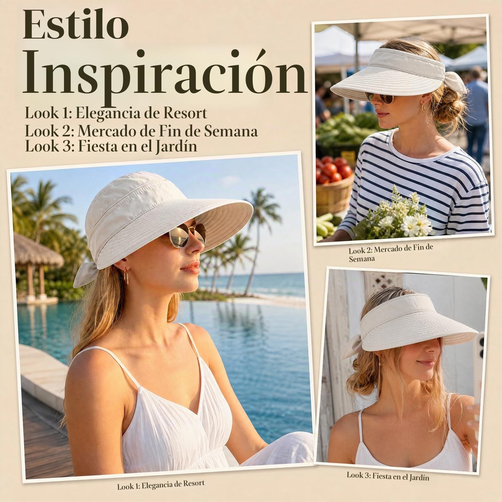 KXF Sombrero de sol para mujer con protección UV, visera plegable de ala ancha con parte superior desmontable, sombreros de sol sin topless para verano, playa, senderismo, ajuste ajustable