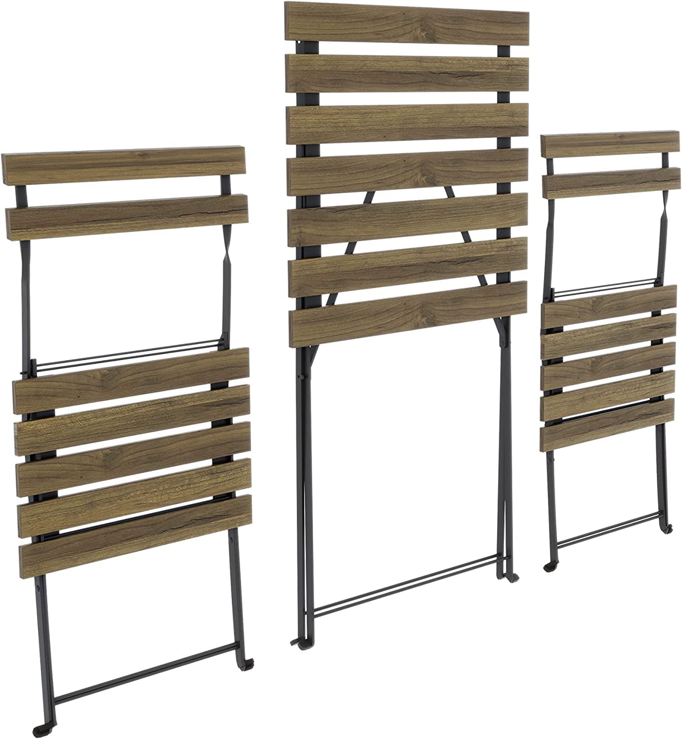 Bricozone Set Bistrot Tavolino Pieghevole e 2 Sedie Salvaspazio in Legno Acacia e Metallo per Patio Giardino Veranda Esterno Balcone Piscina Terrazzo Design Industrial Marrone e Nero