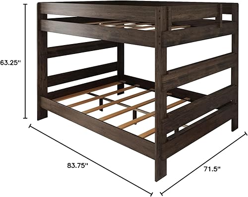 Miniatura 2 de PlankBeam Litera de madera rústica marco de cama individual sobre matrimonial litera de alta resistencia para adultos no necesita somier marrón