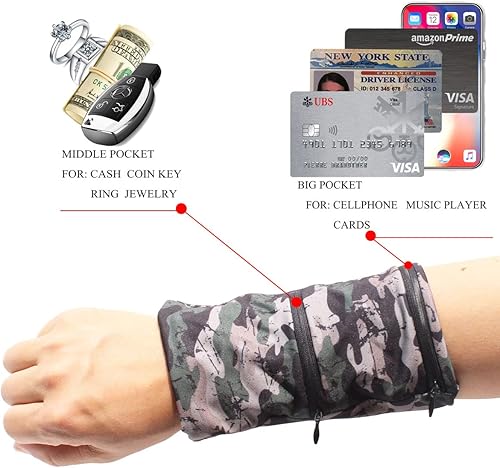 Miniatura 3 de Muñequera para teléfono celular con 2 bolsillos con cremallera, cartera para deportes, cartera con brazalete para llaves, tarjetas de