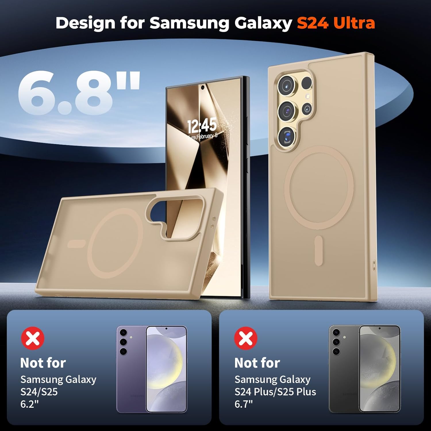 SUPFINE Magnetic for Samsung Galaxy S24 Ultra Case(Compatible with MagSafe) (Military Grade Drop Protection) Slim Translucent Shockproof Phone Case,Pink Gold Pink Gold S24 Ultra 6.8"