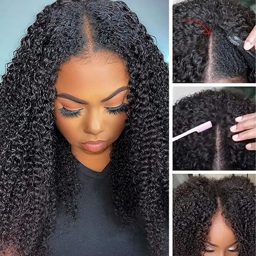 Miniatura 6 de Fuduete Peluca de cabello humano rizado con parte en V peluca de cabello humano brasileño para mujeres negras sin dejar fuera densidad del 150 sin