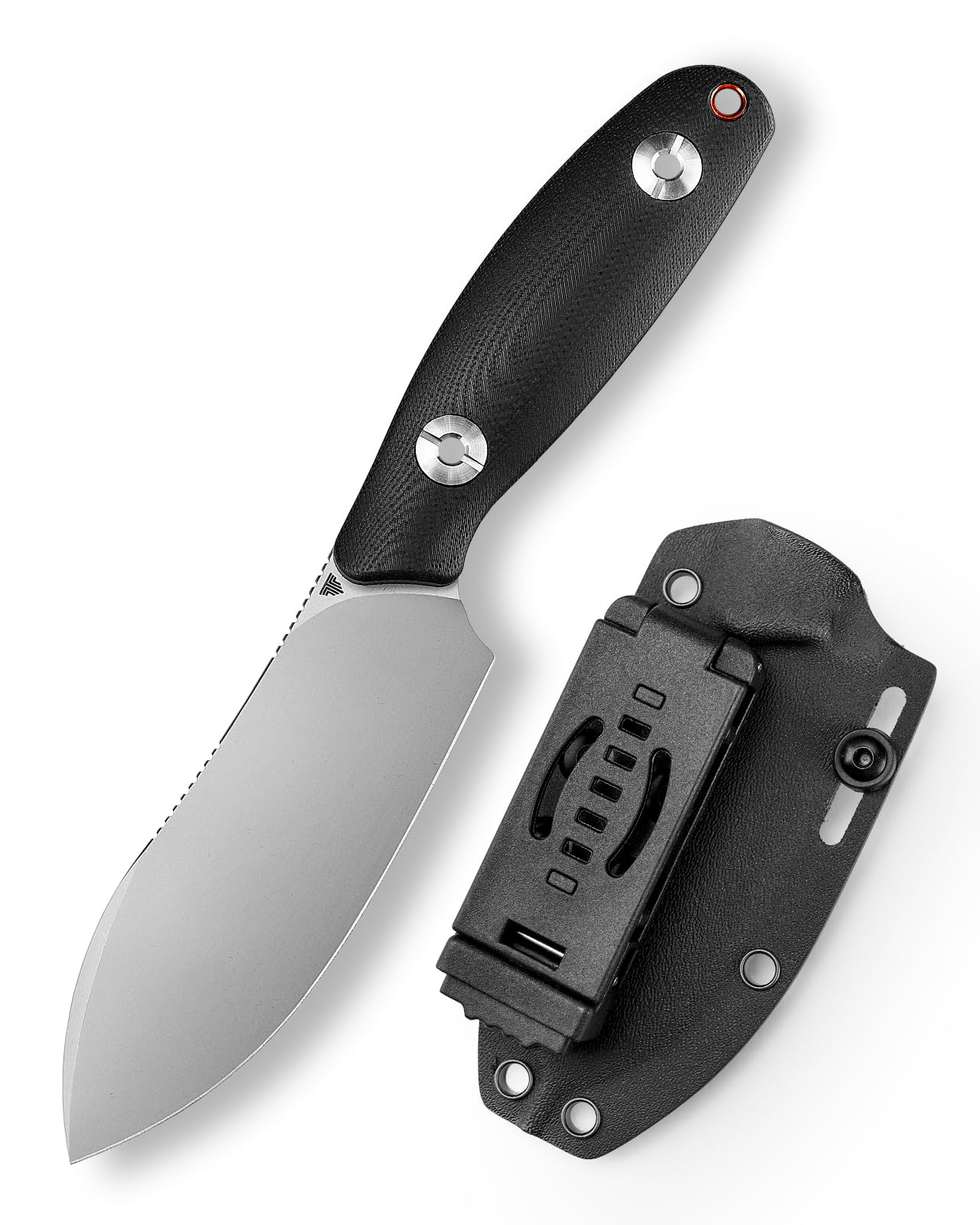 TRIVISA Lame Fixe de Couteau de Survie, Poignée G10 Noir, Outdoor Couteau avec Fourreau Kydex, Cadeau D'extérieur pour Homme, Aubergine-BG (Argent et noir)