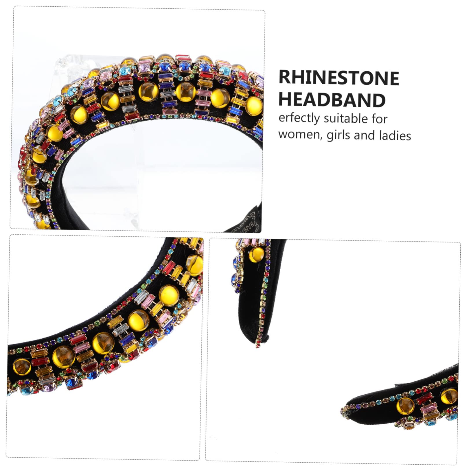 Diadema Ancha de Gemas de Imitación Amarilla para Mujer | Acolchada, Diseño Vintage Cristales, para Vestido de Noche y Uso Diario