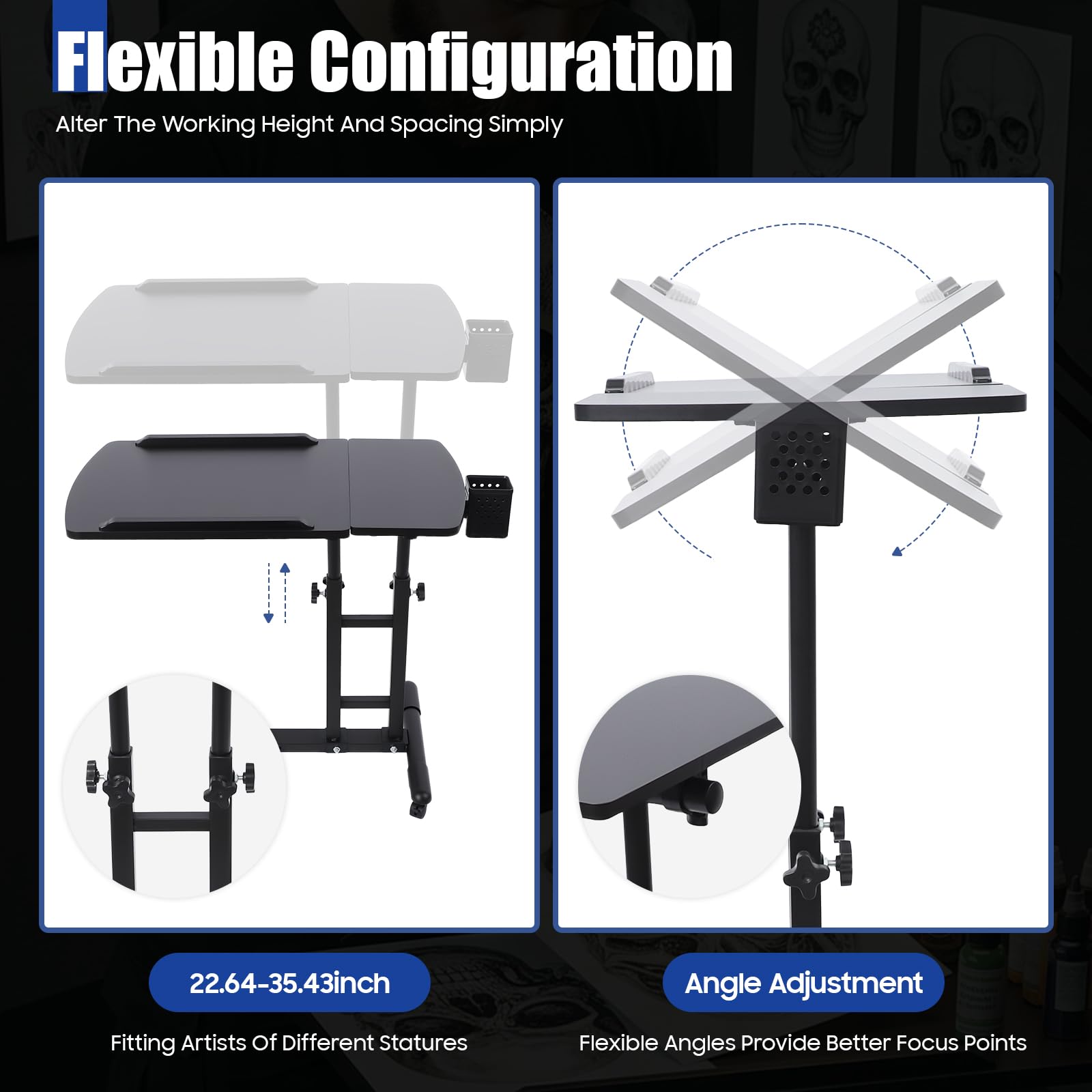 Poste de Travail Tatouage, Table de Tatouage Réglable Roues Double