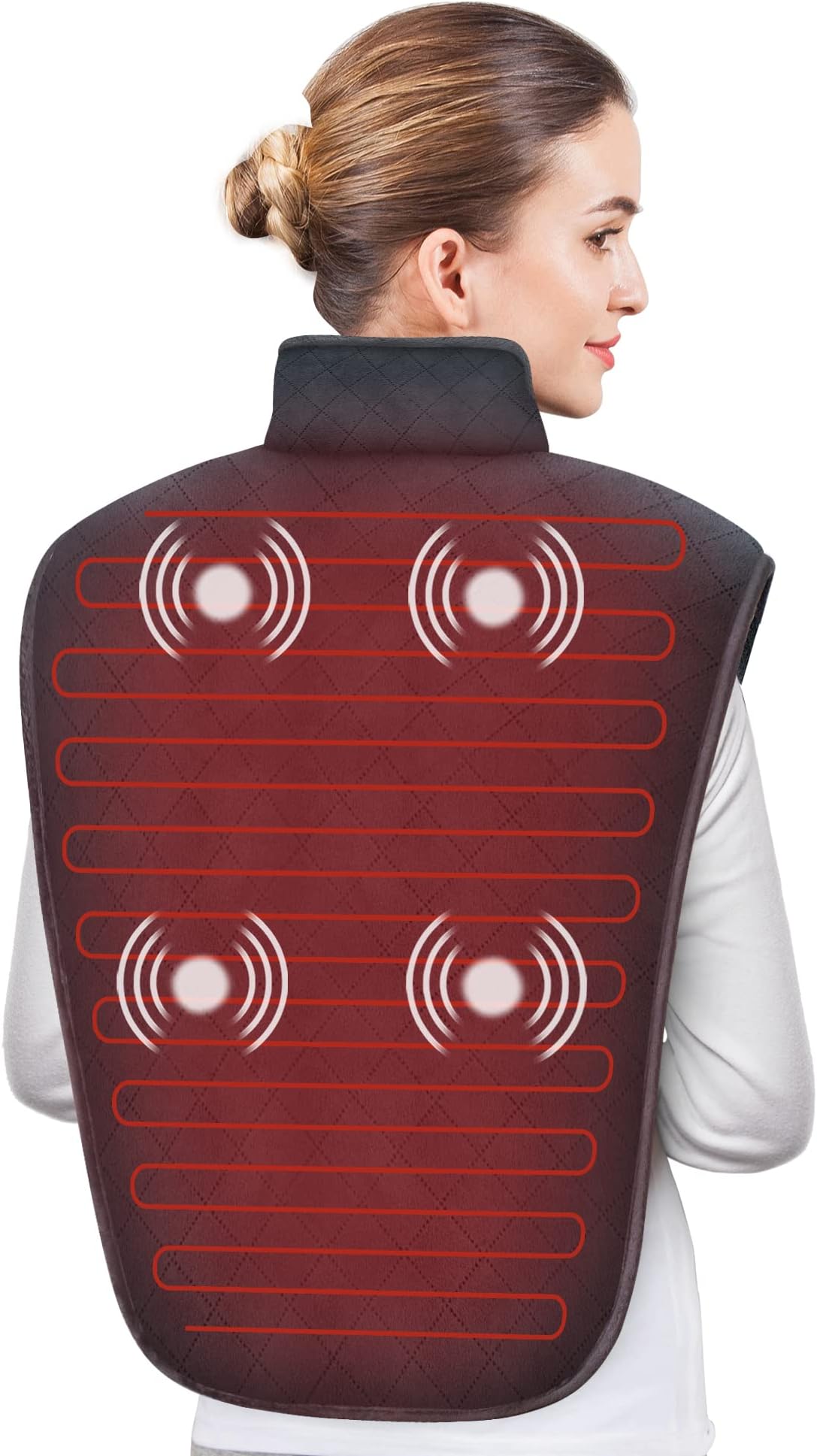 Snailax Heating Pad for Back Pain, Large Heat Pads for Cramps, Neck and Shoulders, Electric Portable Heated Pad with Fast Heating and 5 Massage Modes, Auto Shut-Off(24V Safe Voltage)