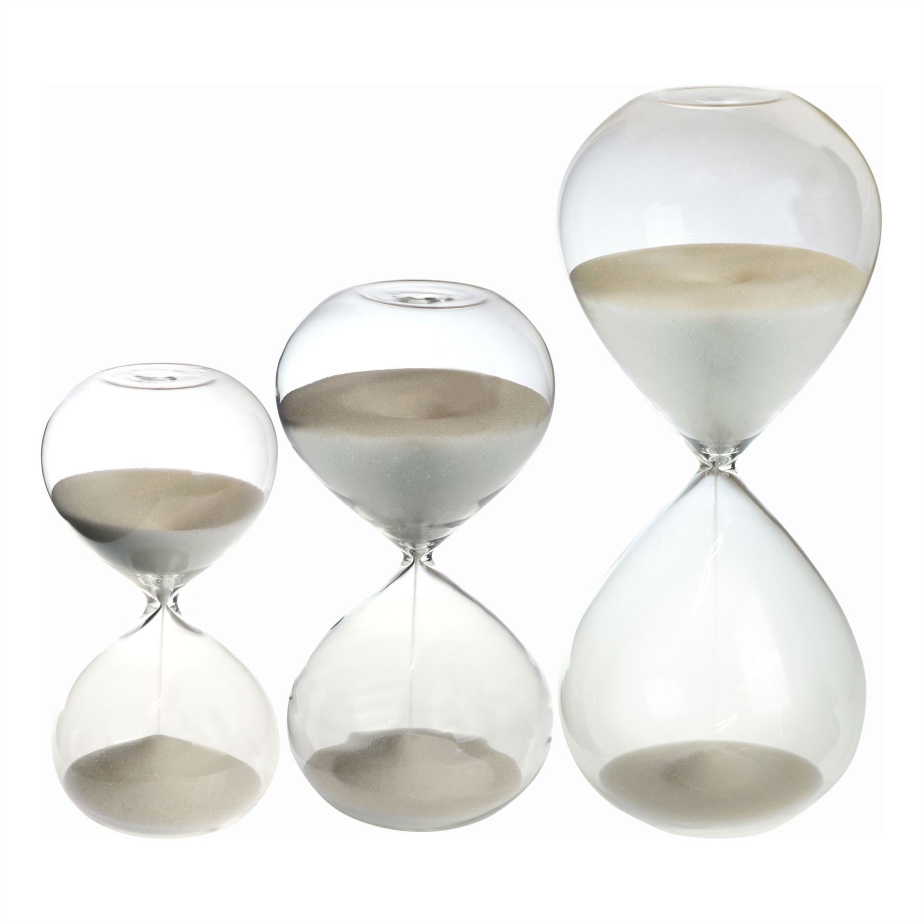 Nicola Spring Sand Timers (15, 30, 60 Minutes) - Clear Glass Decorative Kitchen Countdown Clock with White Sand - Timer for Cooking, Baking, Office Timing