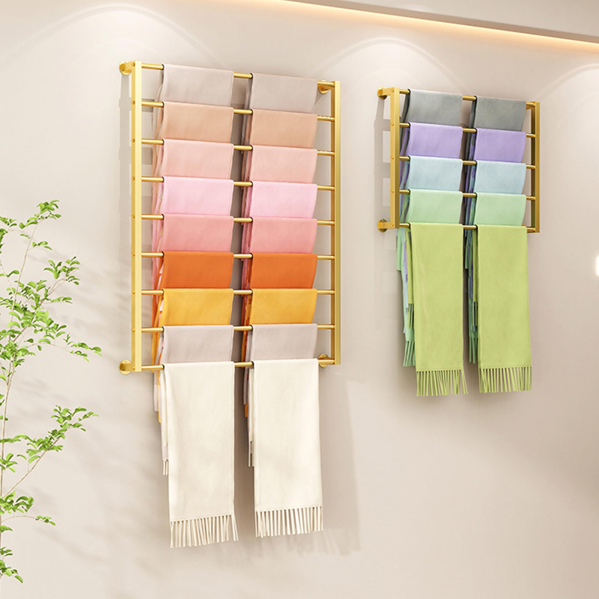 UWYTGF Storage Display Commercial Hanging Display Rack for Scarf/Pants/Hijab,Wall Mount Commercial Heavy Duty Storage Organizer,Multifunctional Golden Holder Shelf,for Home,9 La,9 Layer 100X120Cm