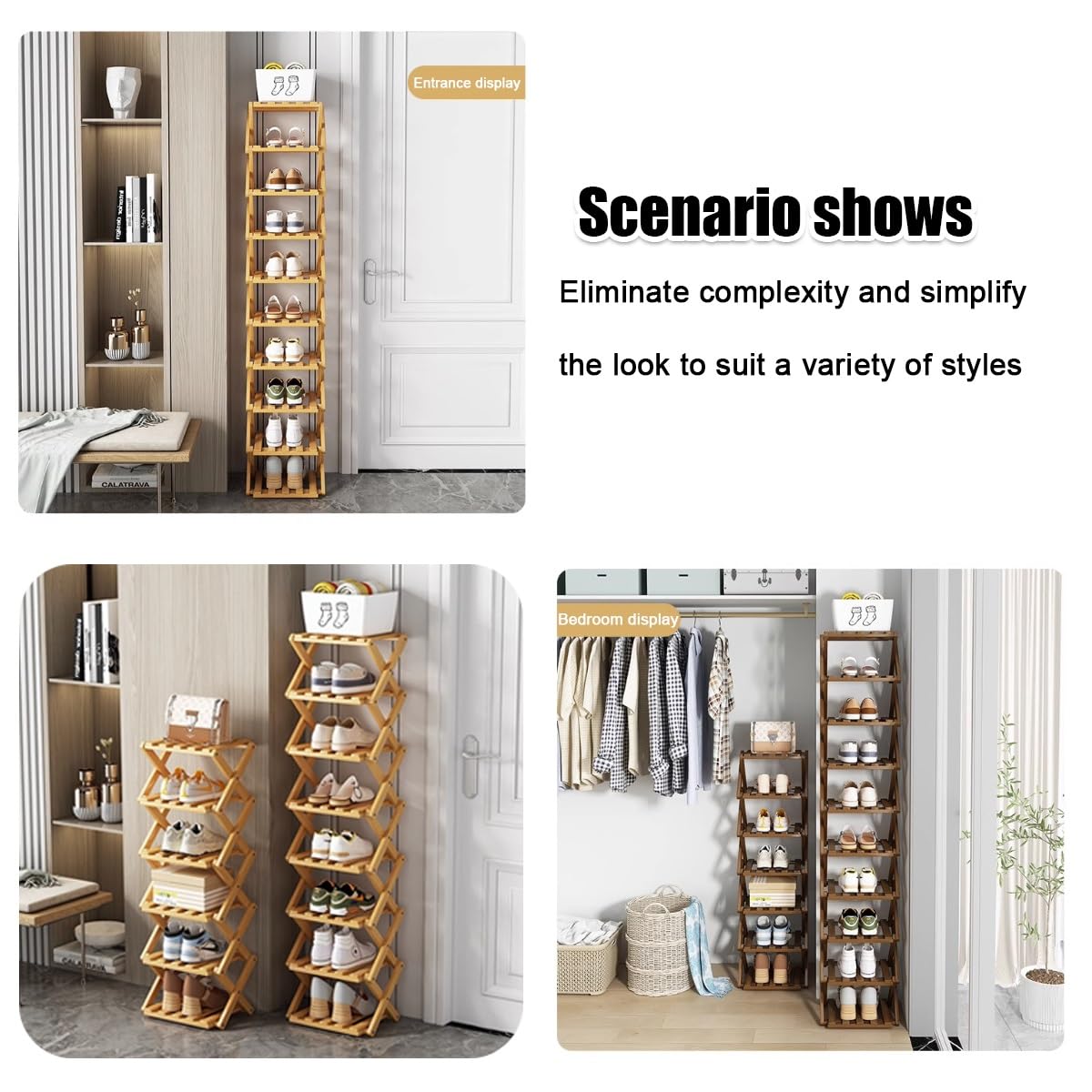 Scarpiera in Bambù, Portascarpe Di a 7 Livelli Con Porta, Conservare 36 Paia Di Armadietti per Scarpe, Scarpiere Multifunzionale Autoportante per Corridoio, Balcone, Garage
