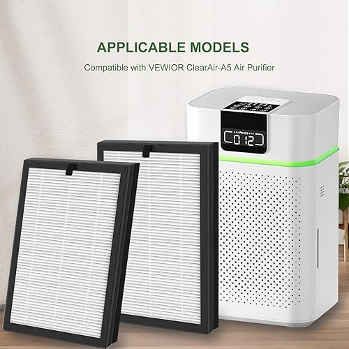 Miniatura 2 de ClearAir-A5 - Paquete de 2 filtros de repuesto compatibles con el limpiador de aire VEWIOR ClearAir-A5 H13 True HEPA para incendios forestales,