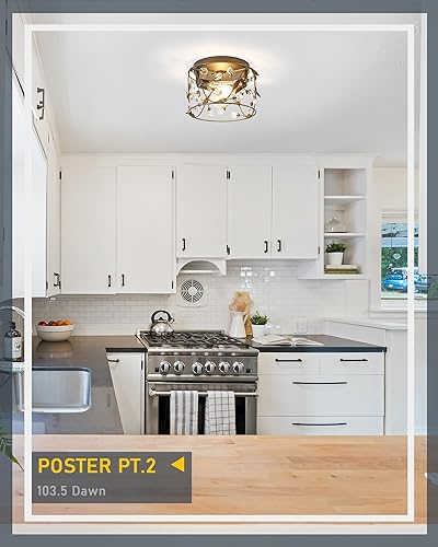 Miniatura 7 de Lámpara de techo, luces de techo de cristal vintage, ramas de cristal cerca del techo, lámpara de techo de montaje empotrado negro y dorado, luces