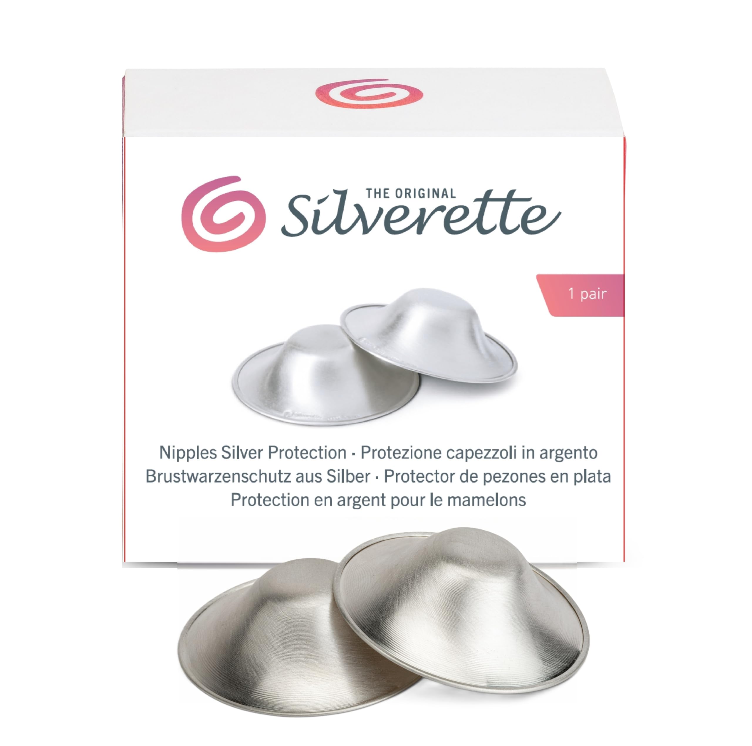 Silverette The Original - Pezones de plata 925 para una protección eficaz del pezón durante la lactancia - Forma anatómica con ápice redondeado - 1 Paquete de 2 piezas