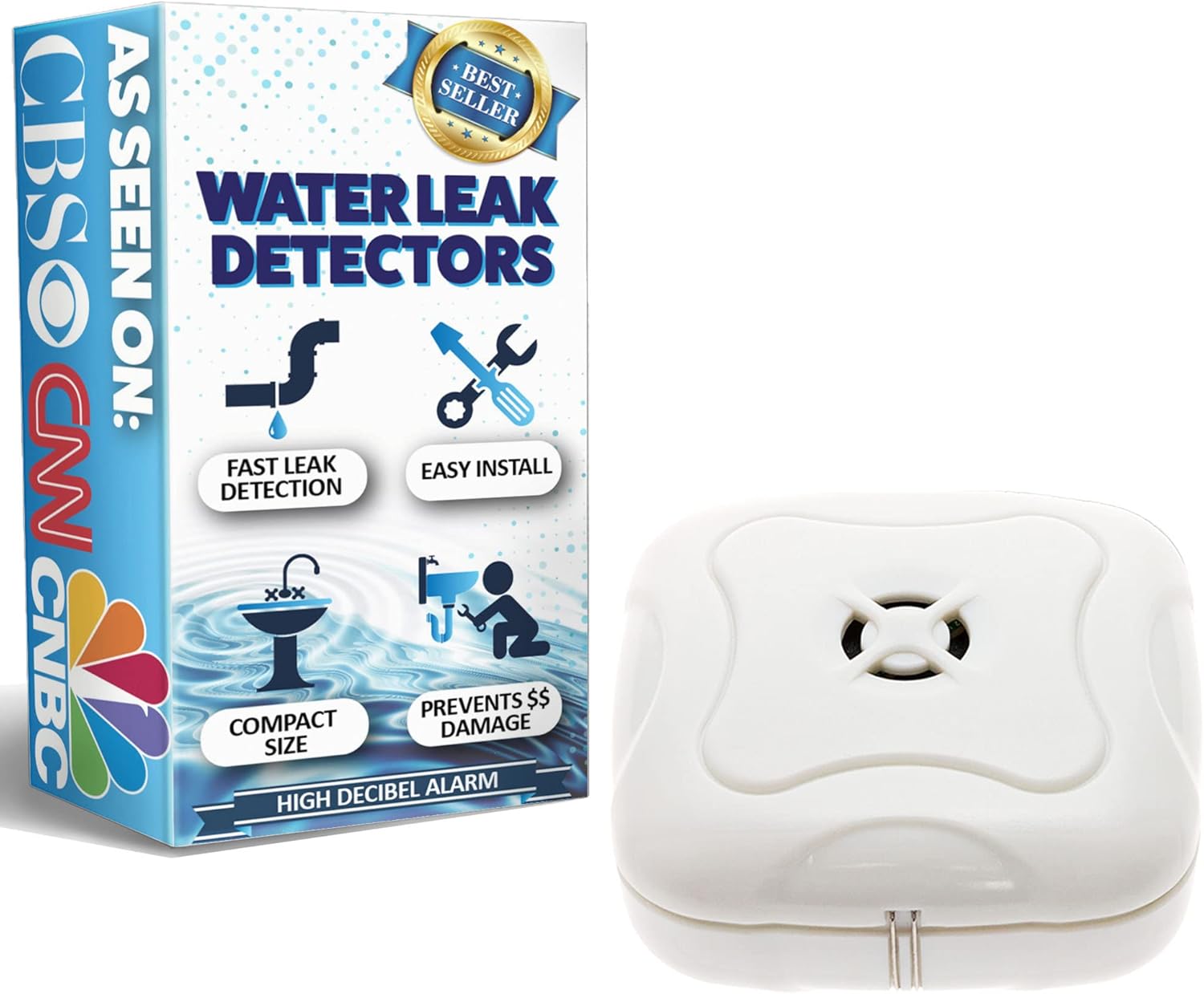 Water Leak Detector Very Loud Water Sensor Alarm for Home, Flood