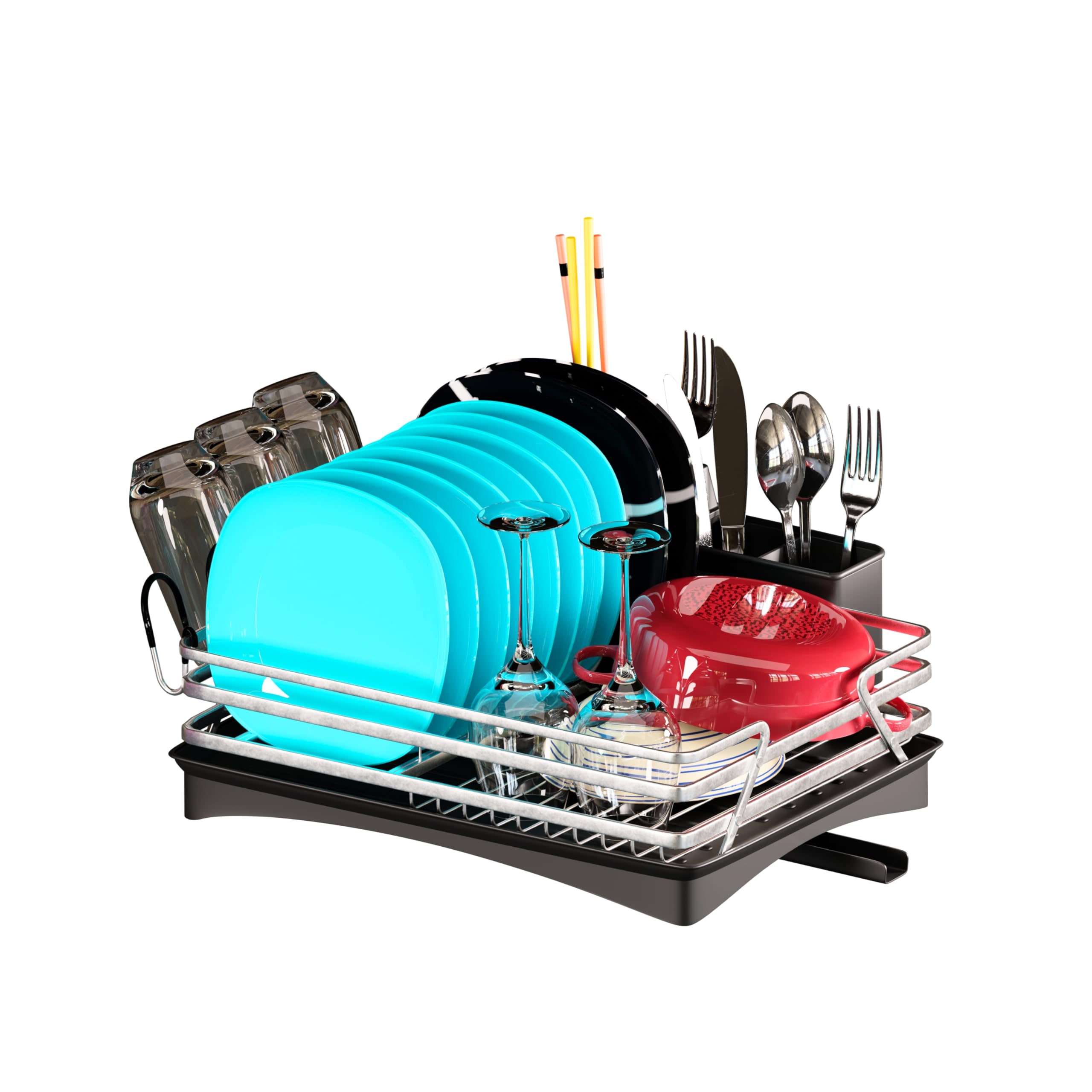 Bowlezz Escurreplatos sobre Fregadero Escurridor de Platos para Fregadero de Acero Inoxidable con Drenaje Automático, Organizador Cocina Fregadero Seca Platos Vajilla