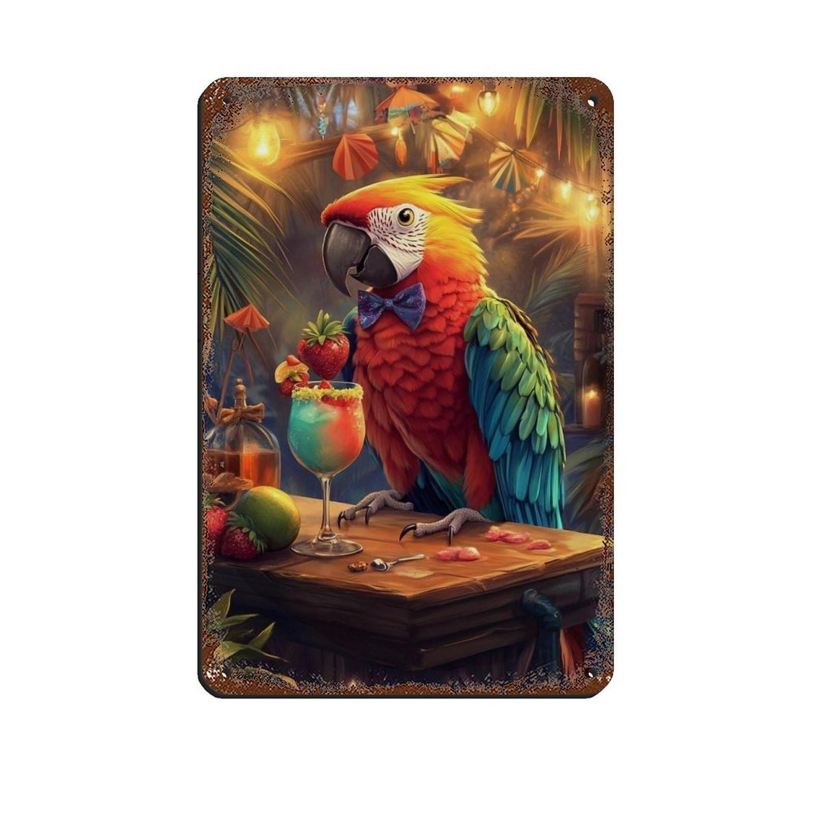 Tropical Parrot Bar,Colorful Bird Poster Retro Poster Metal Tin Sign Chic Art Retro Iron Painting Bar People Cave Cafe Family Garage Poster Wall Decoration 8x12inch(20x30cm)