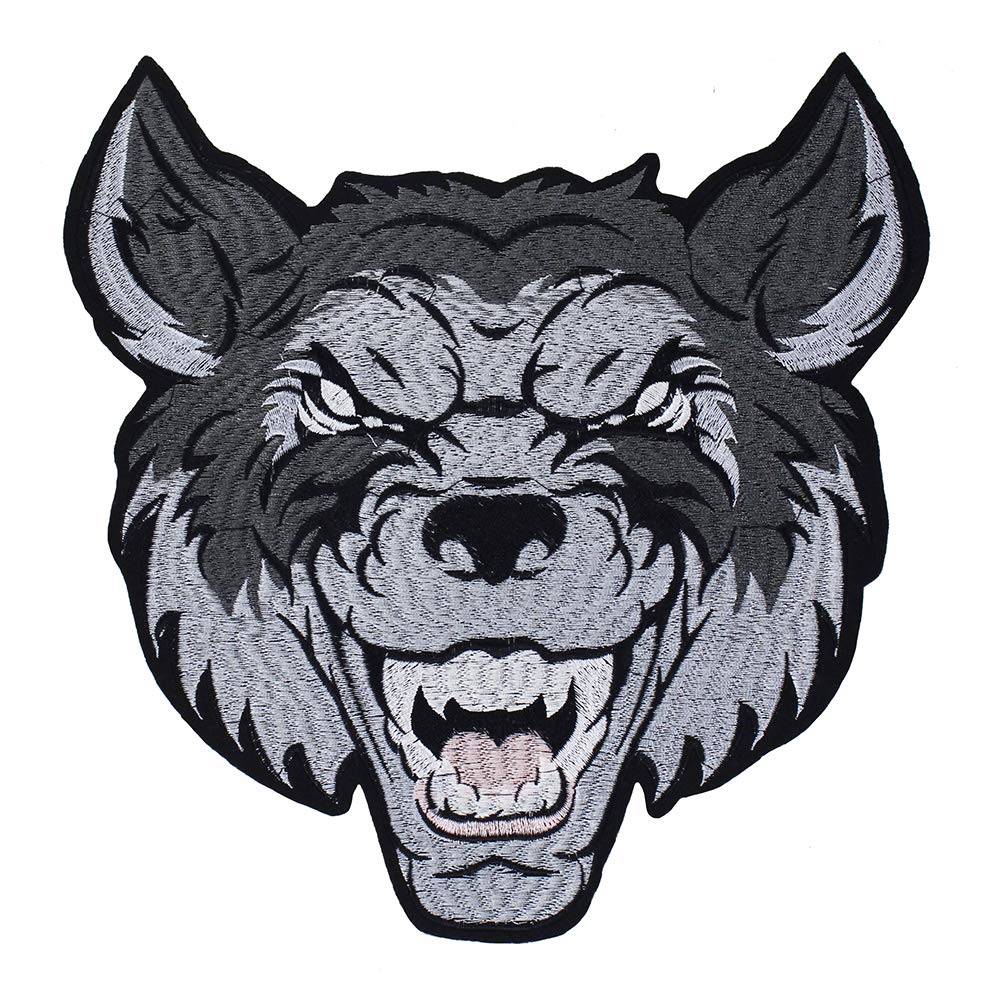 EMDOMO Embroidered Wolf Head Back Patches Animal Clothes Badge Iron on Stickers for Jacket Decorated Sewing Supplies 1piece