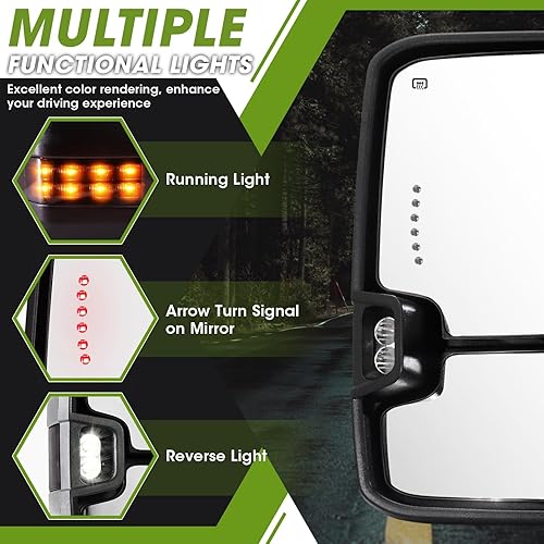 Miniatura 3 de Espejos de remolque 2014-2018 Chevy Silverado GMC Sierra con luz de funcionamiento, luz de señal de giro, luz de respaldo, calefacción, vidrio