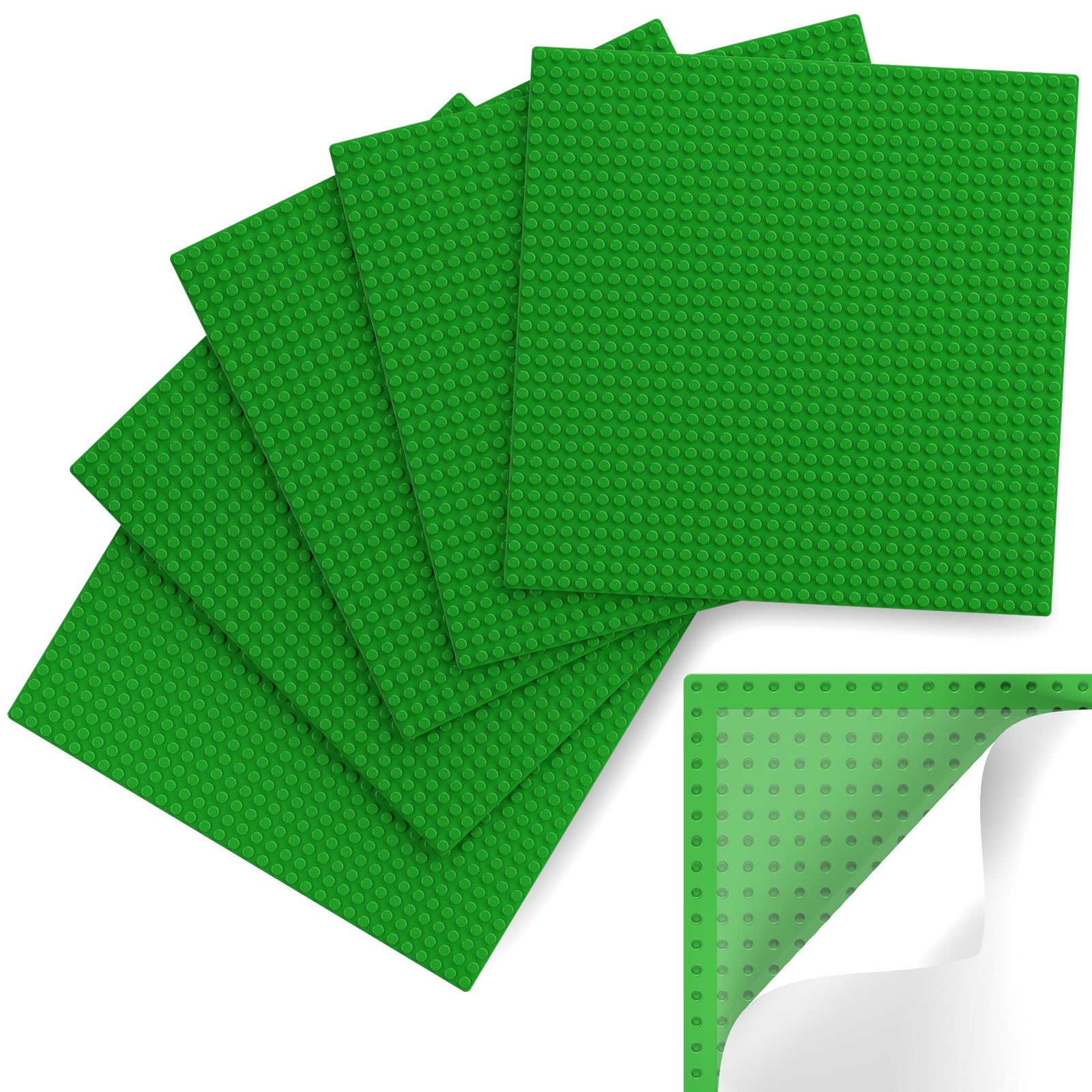Classic Baseplates, Peel and Stick Base Plates for Building Bricks, Compatible with Major Brands, Self-Adhersive Base for Bricks 10" x 10", 6 Pack Green