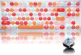 Bluetooth Mechanical Gaming Keyboard with LED Backlit 87 Anti-Ghosting Key Ergonomic Metal Plate Wired/Wireless 2.4Ghz USB Receiver Rechargeable 3300mAh Battery for PC Mac Gamer (Red Mix/Blue Switch)