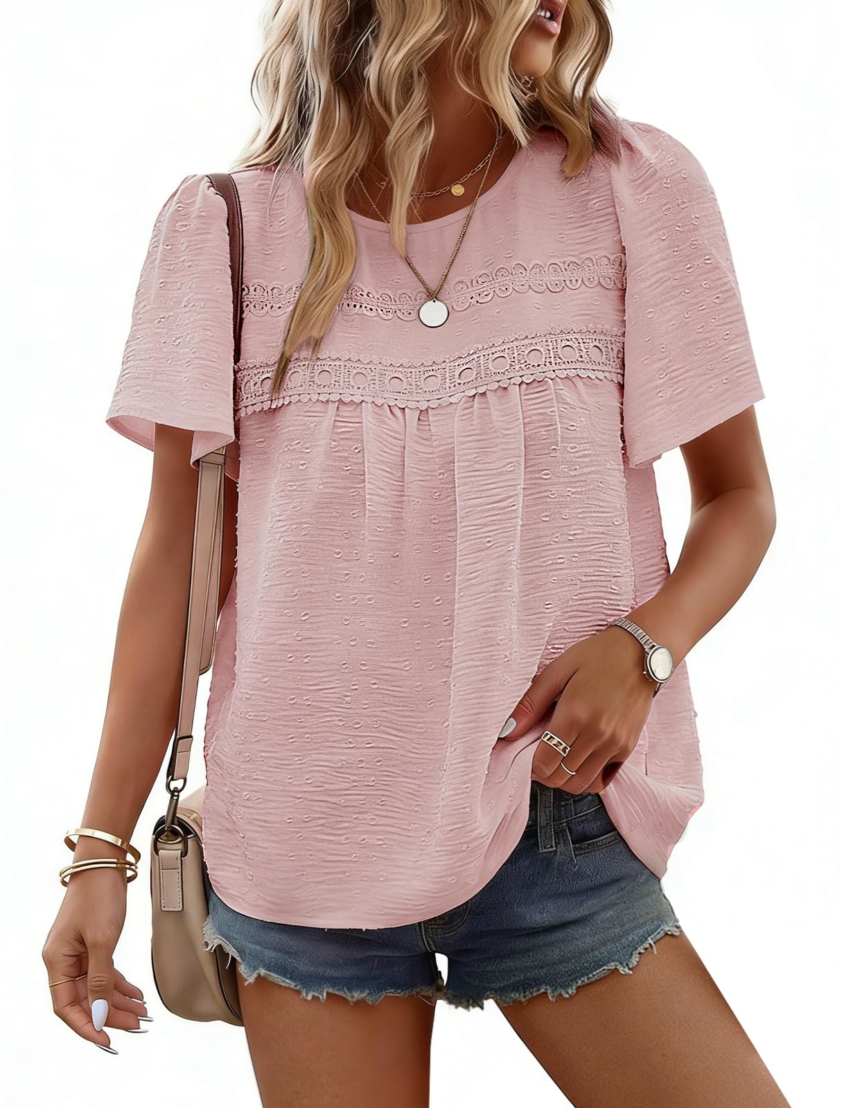 heekpek Top Femme Chic et Élégant Haut Ete à Col Rond Tee Shirt Manches Courtes Style Tendre Ample T Shirt
