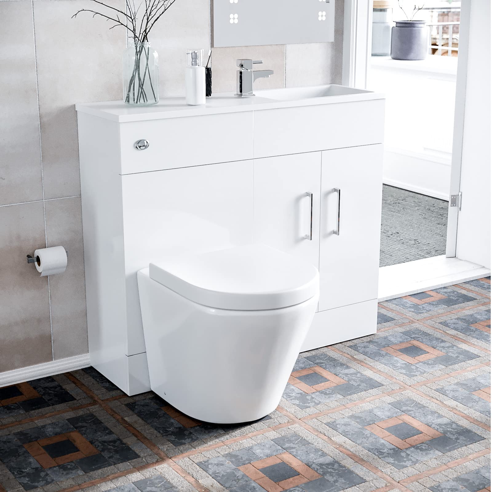 Nes Home James 1000mm White Slimline Vanity, Basin WC Unit BTW Rimless Toilet