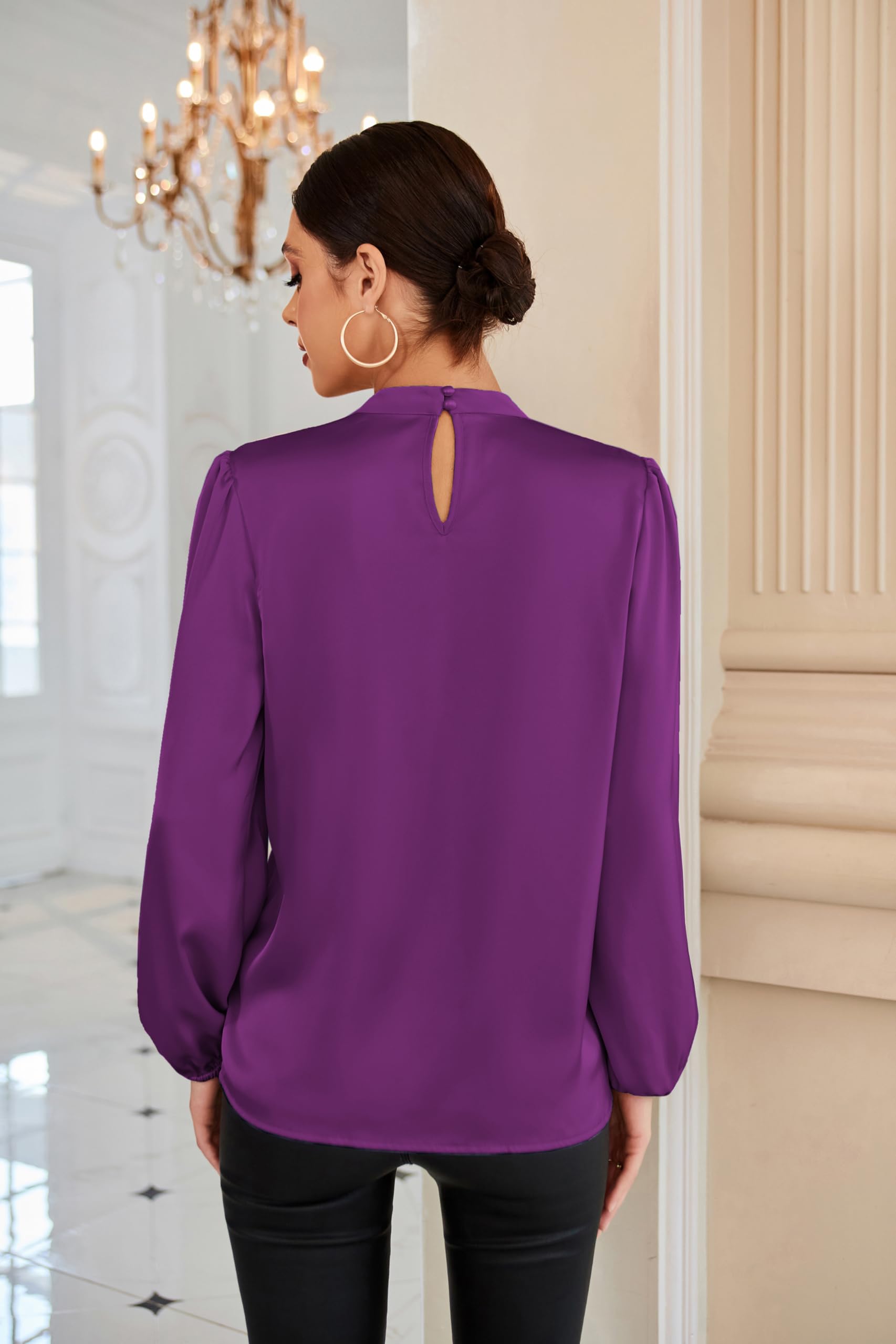 GRACE KARIN Blusa Elegante Donna Maniche Lunghe Tinta Unita con Bottoni Scollo a V da Ufficio Casual