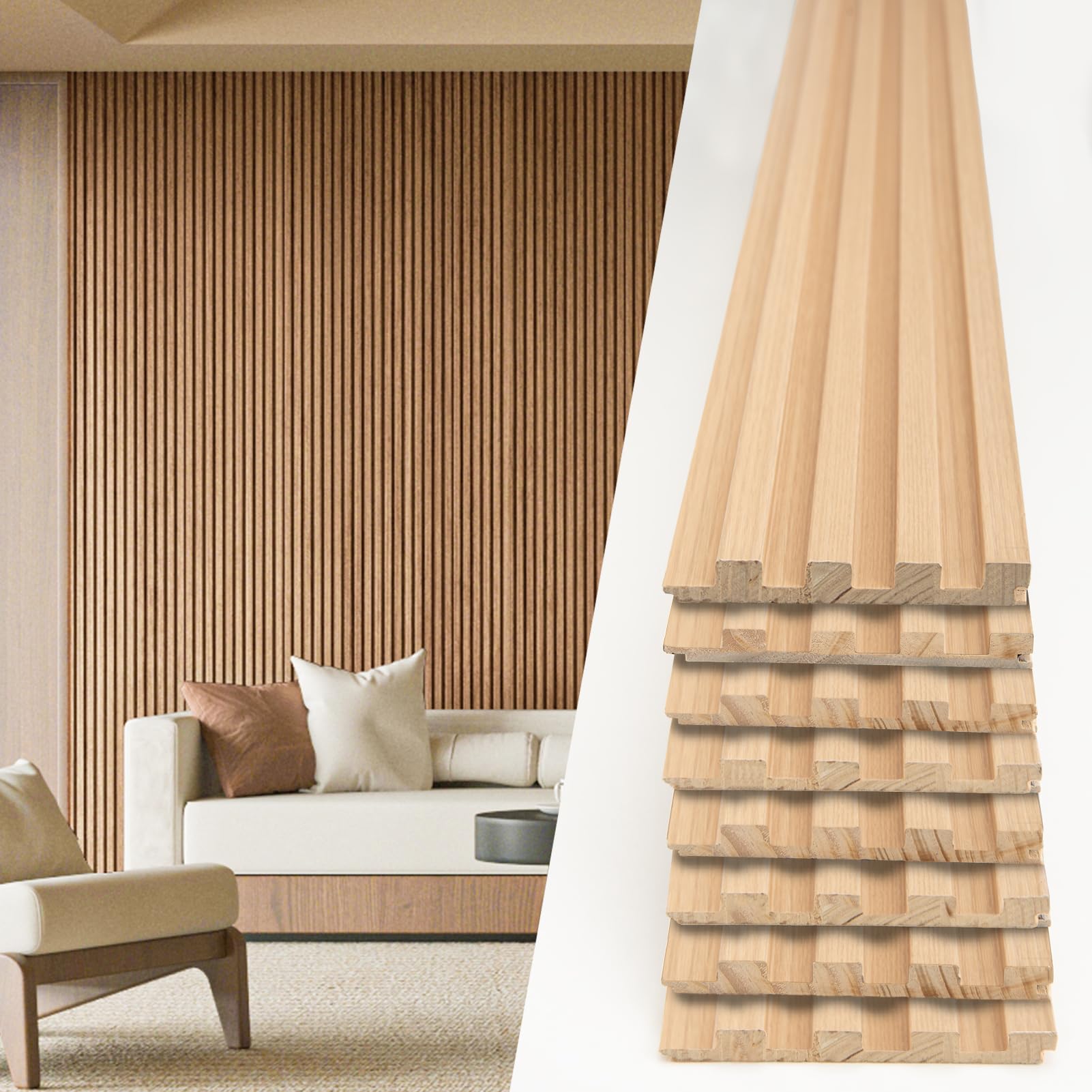 Art3d 108 x 5.7 Inch Slat Solid Wood Wall Paneling for Interior Decor, Oak