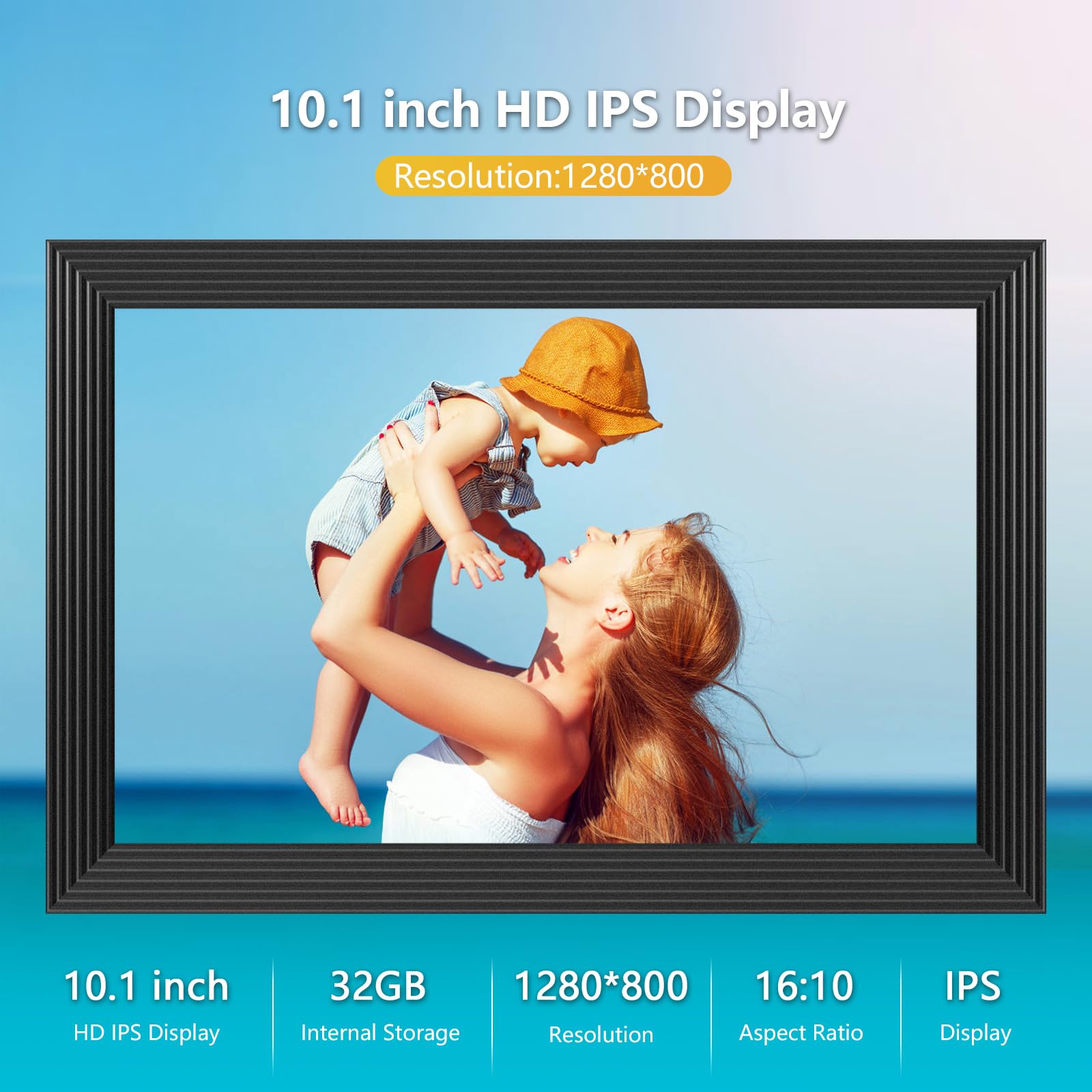 10,1 inch WiFi digitale fotolijst, ultradun acrylontwerp, 1280 x 800 HD