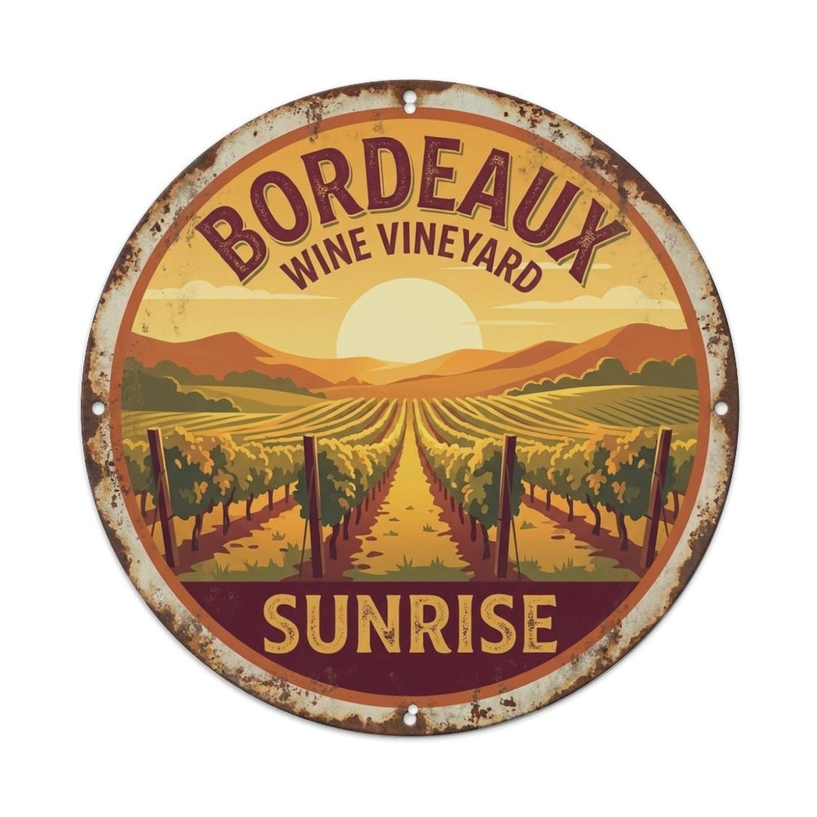 City Travel Wine Vineyard Sunrise France Bordeaux Metal Tin Sign