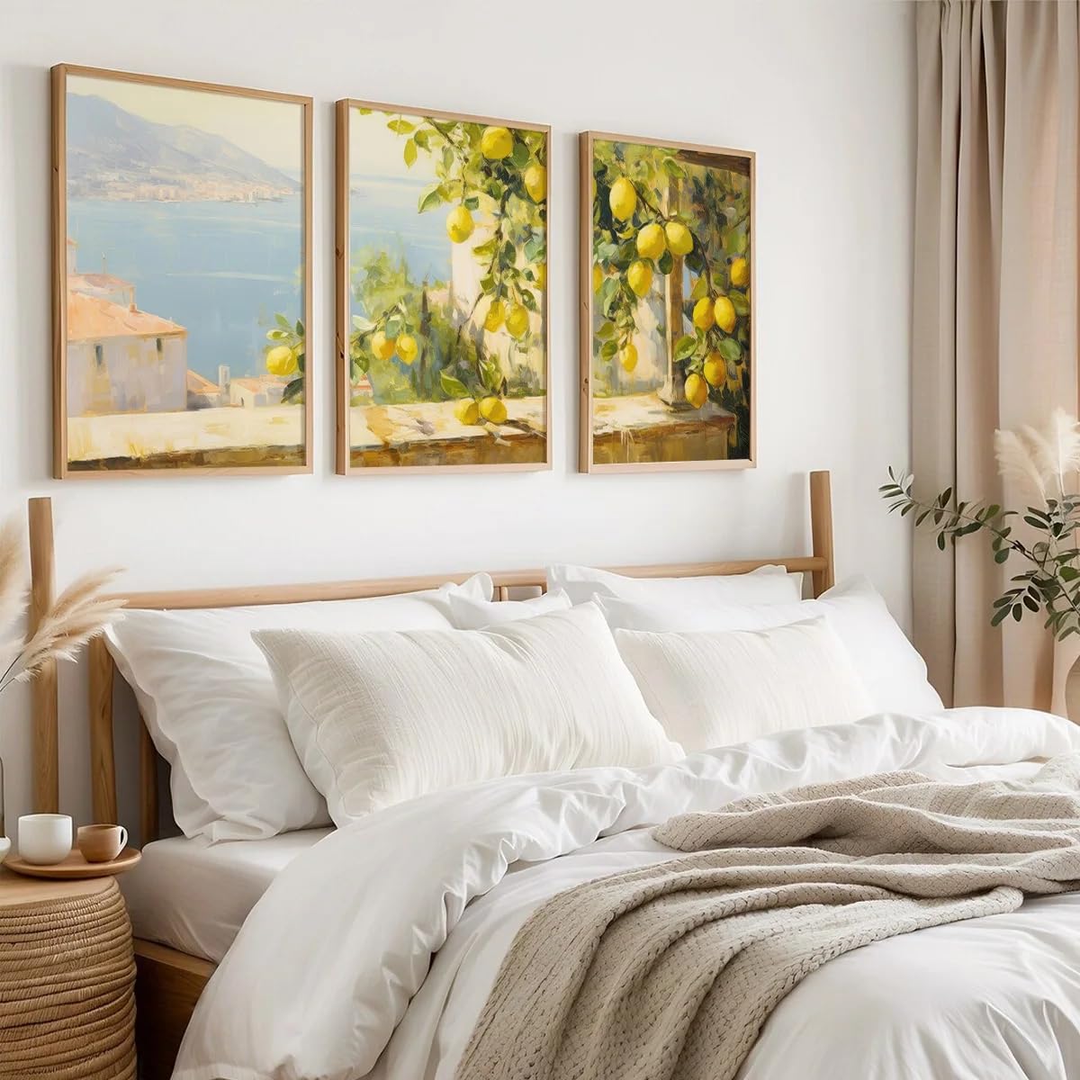 Dittelle Stampe murali retrò rurali, poster su tela con paesaggio italiano e albero di limoni, ideali per sala da pranzo, soggiorno e decorazione della casa (50x70cmx3/senza cornice)
