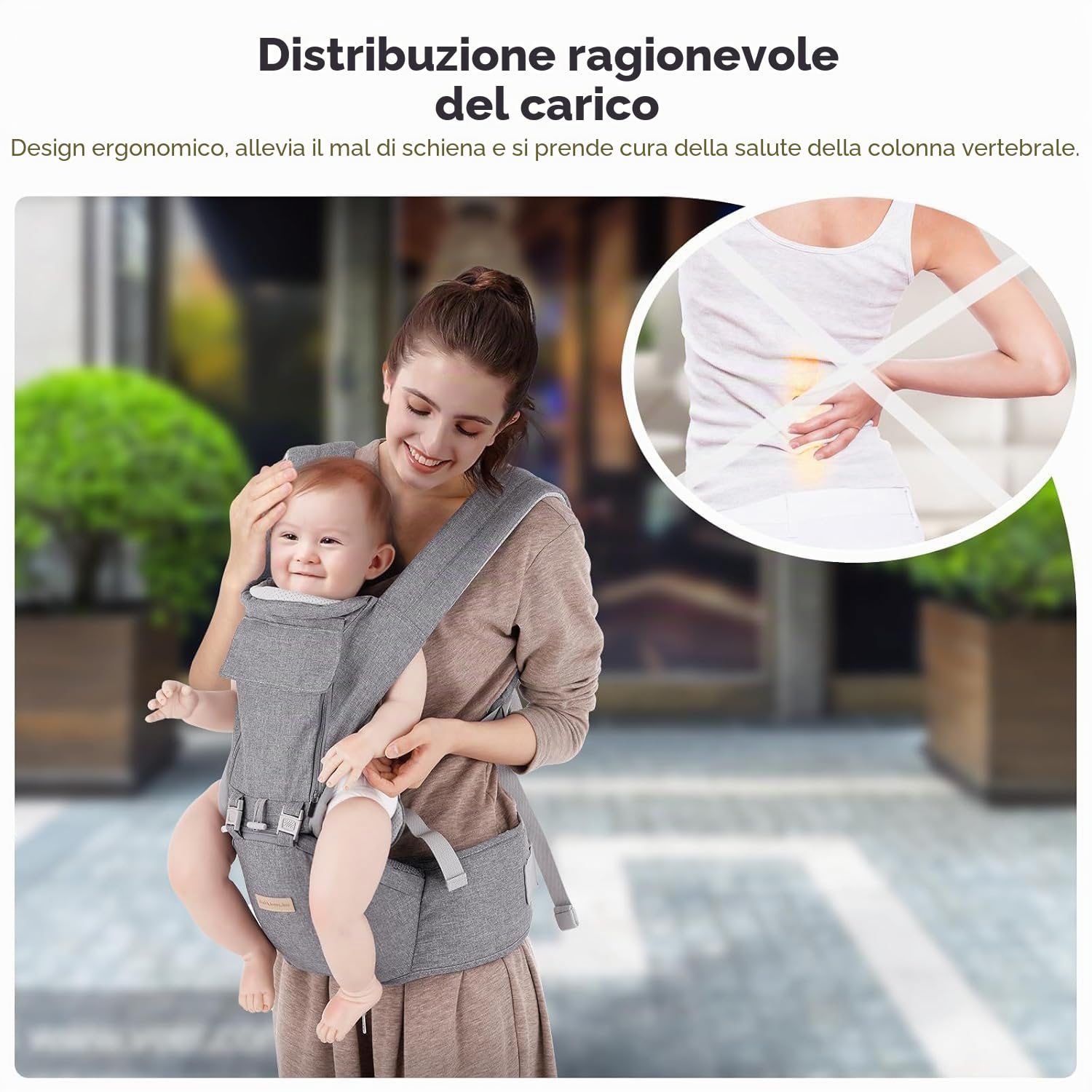 Fascia Neonato, 9-in-1 Regolabile Marsupio Neonati Ergonomico, Confortevole e Leggero, Sedile con Supporto Lombare, Marsupio Bambino da 0-36 Mesi, Ideale per Genitori a Mani Libere, Grigio