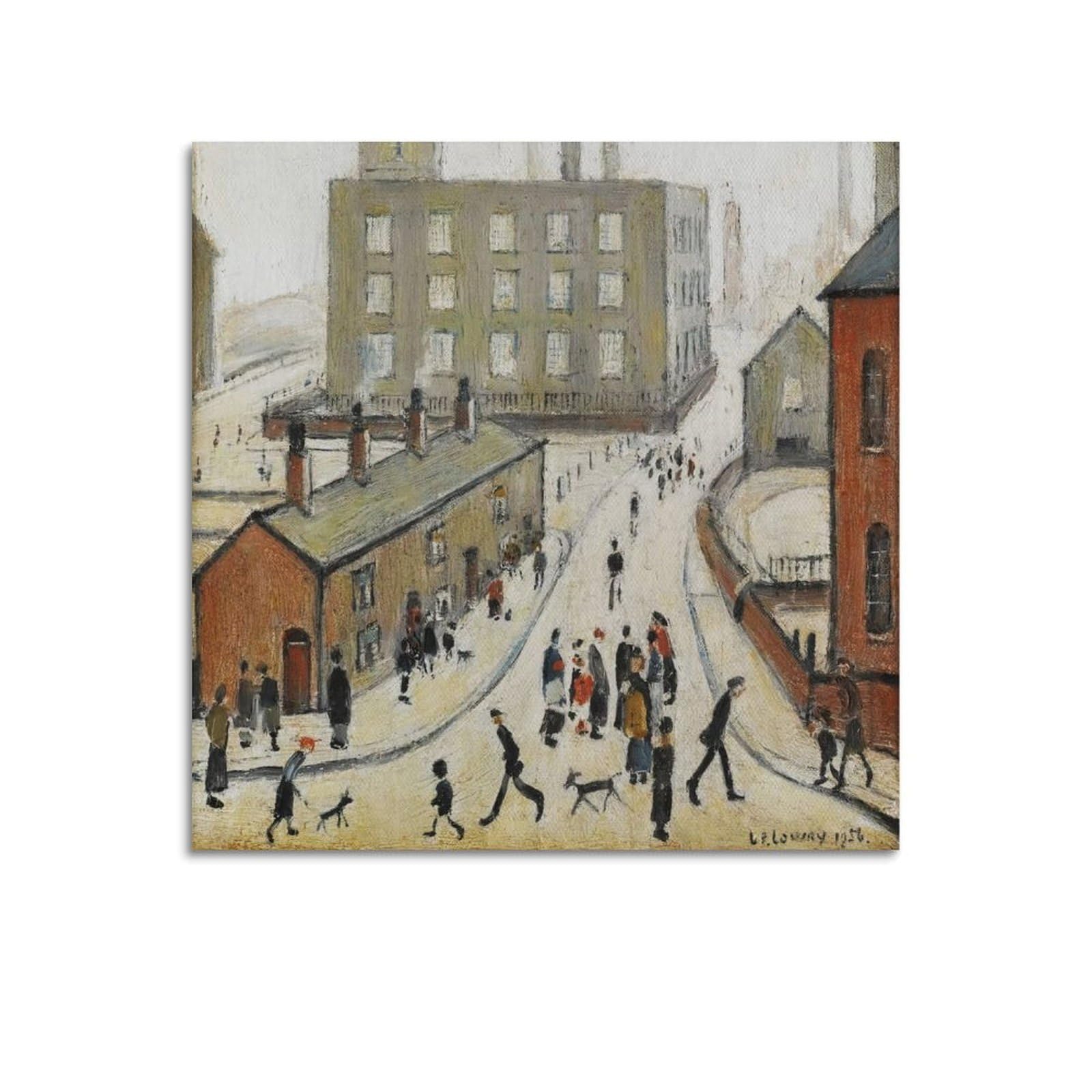 Kangzeng Unframe-Style L. S. Lowry Painter Works (Mill Yard Tottington) Art Posters Canvas And Wall Art Picture Print Modern Family Bedroom Decors 28X28inch(70X70cm)