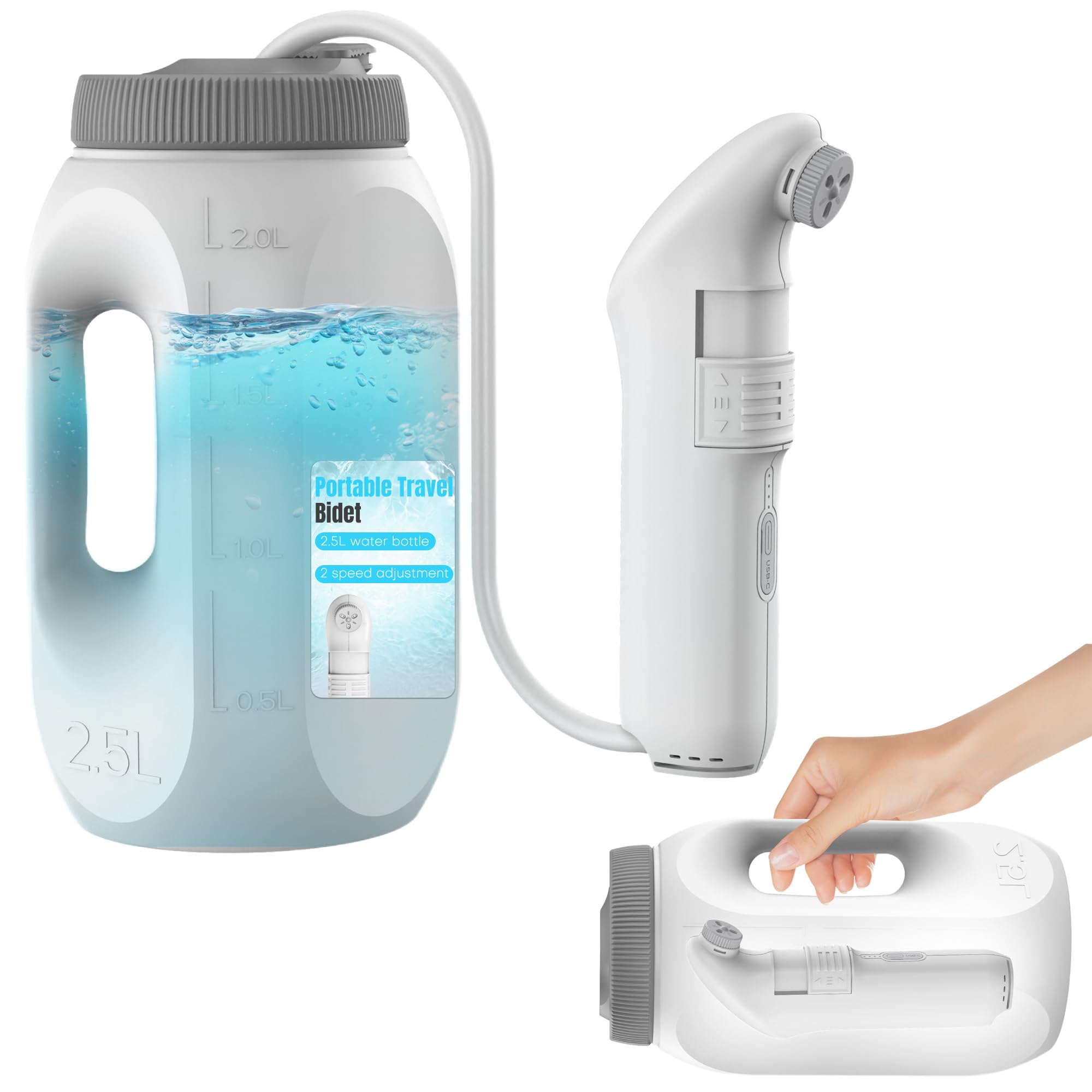 Pulvérisateur de Bidet Portable pour Salle de Bain, Bidet Portable Électrique de Voyage, Hygiene des Parties Intimes avec Réservoir 2,5 L pour Voiture, Salle de Bain, Toilette, Camping, Noir
