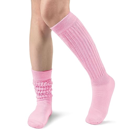 Witwot Slouch Socks Women Knit Knee High Boot Long Tube Scrunch Sock for Woman - 6-11 - Pink