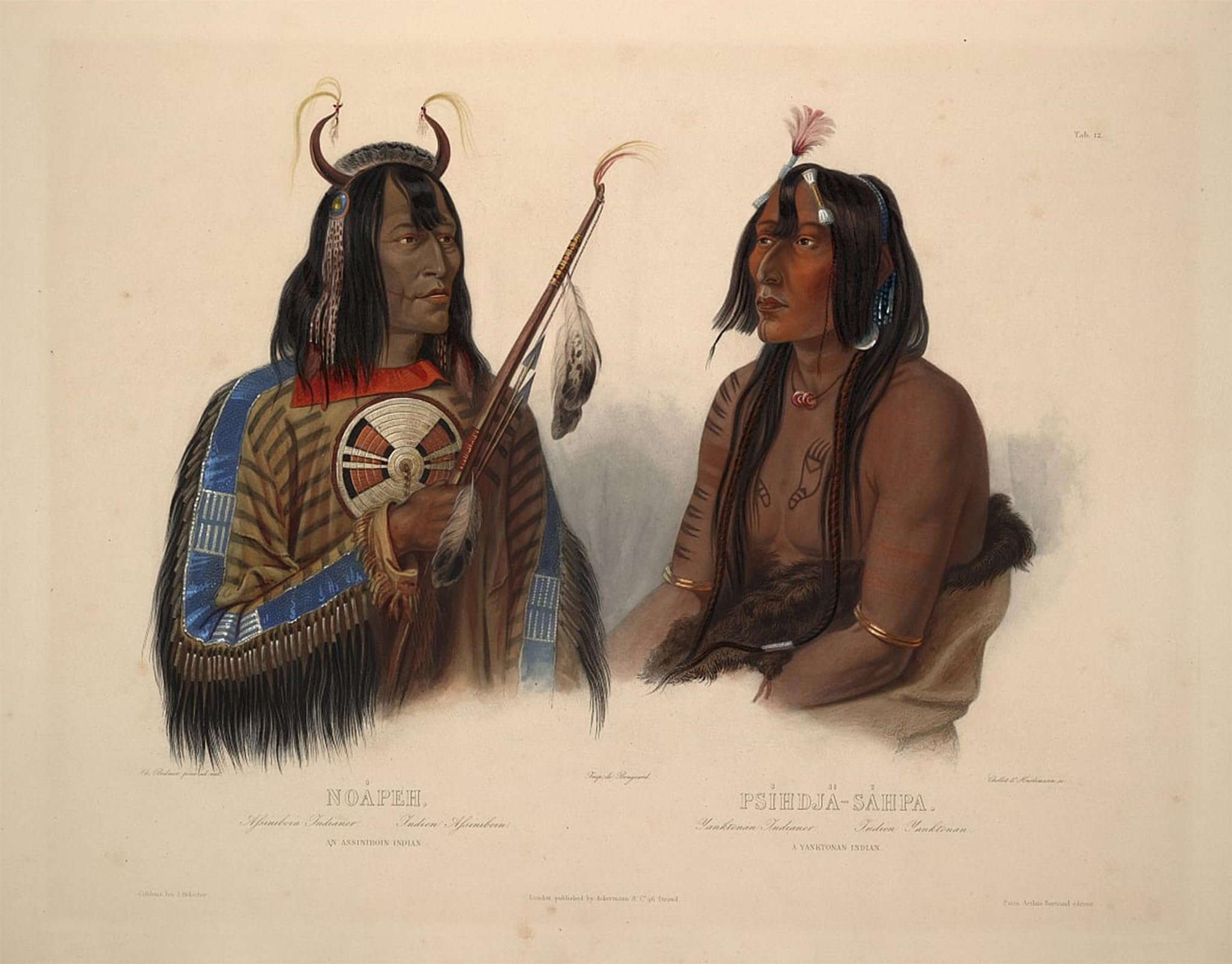 SERENDIPITP Retro Picture Poster Wall Art Pictures Painting an Assiniboin Indian and a Yanktonan Indian by Karl Bodmer Wall Art Canvas Print for Wall Decor 60x90cm
