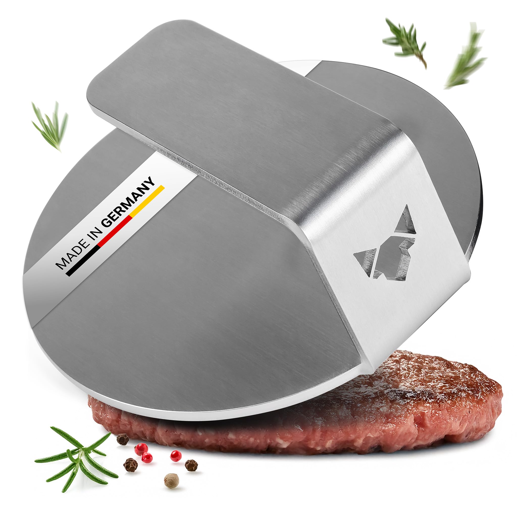 FENNEK Burger Smasher Grillpers voor hamburgers van hoogwaardig geslepen roestvrij staal, gereedschap voor keuken, tuin, restaurants, camping en nog veel meer