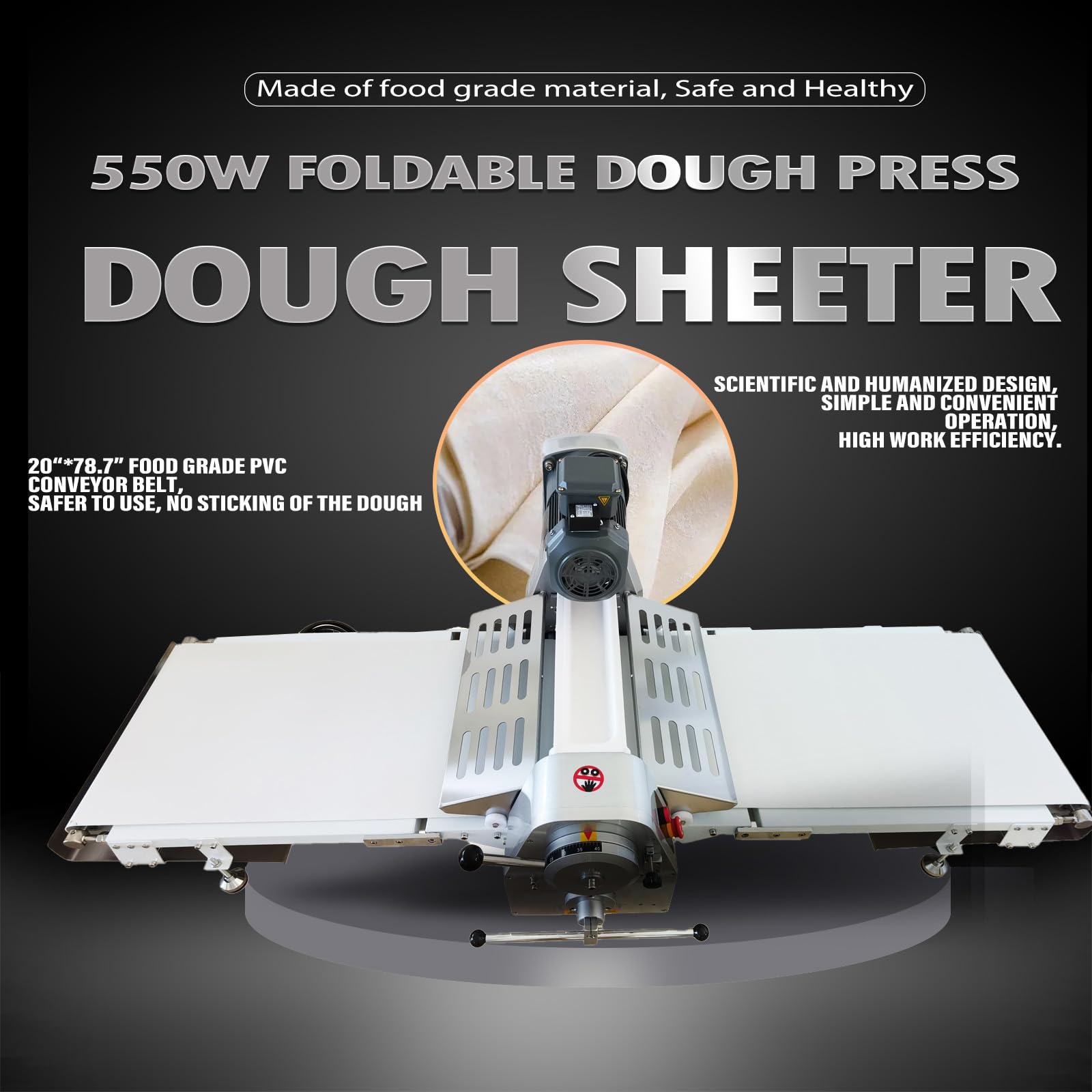 WYDDDARY Commercial Dough Sheeter Dough Rolling Machine Dough Flattening Conveyor Dough Roller Sheeter 20