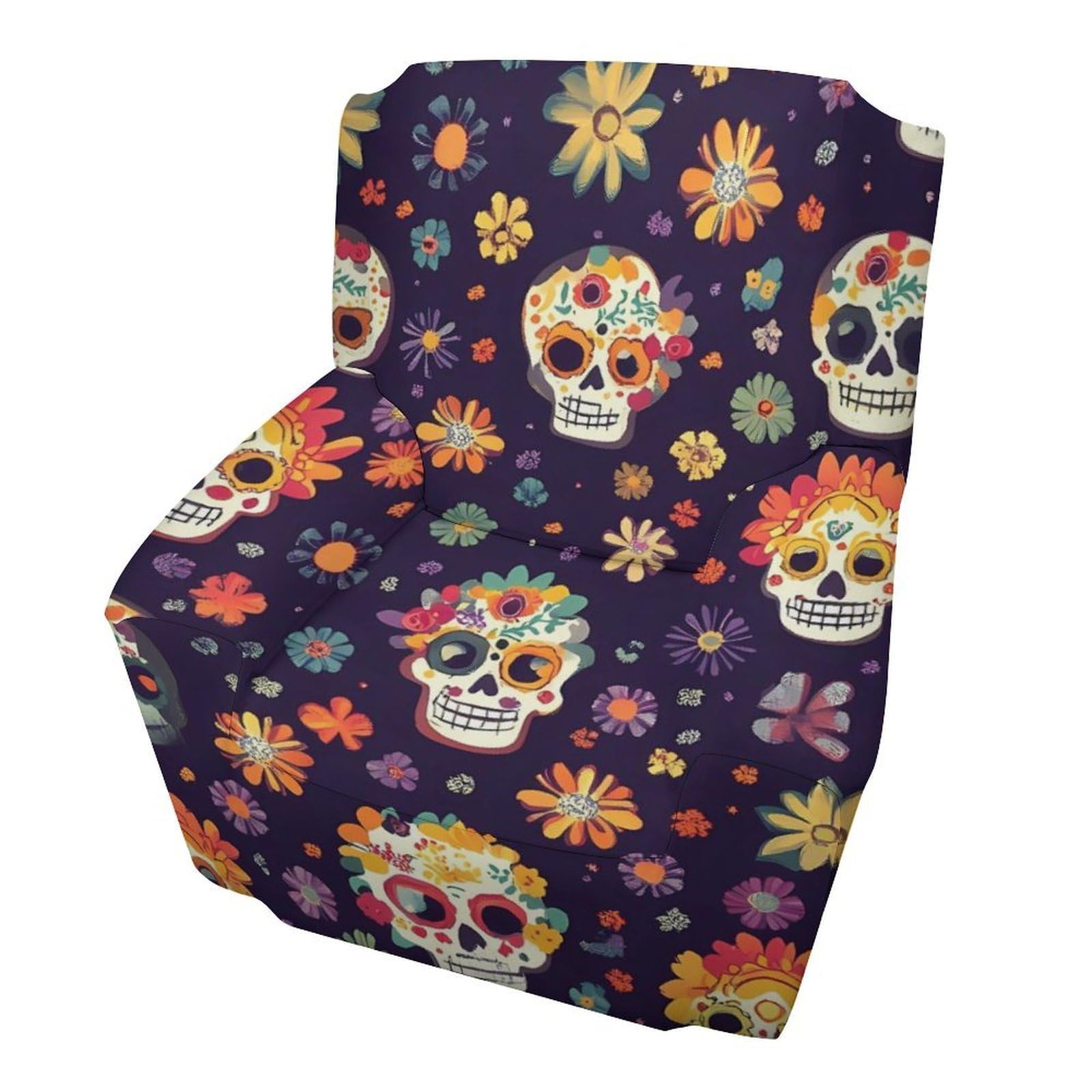Housse de fauteuil extensible tête de mort mexicaine élastique