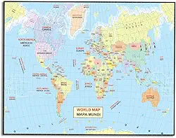 Mapa Mundi Bilingue Inglês Português Poster Geográfico Politico Estudos