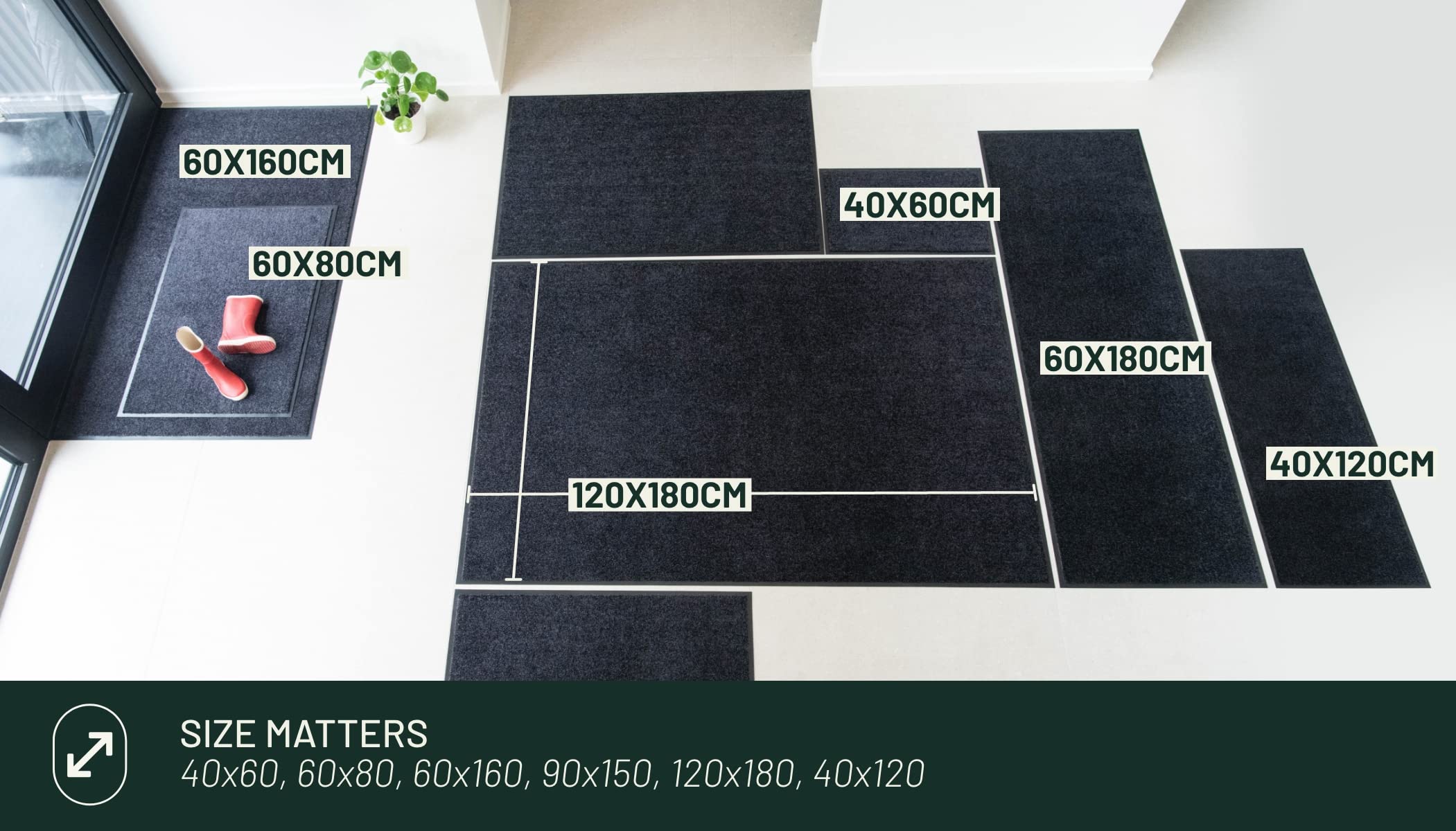 Studio M - Paillasson pour entrée Interieur 90x150 cm - Tapis Grand Taille - Absorbant - Antidérapant - Lavable - Anti Poussiere - pour Tous Sols - sous Porte - Résistant aux UV - Noir