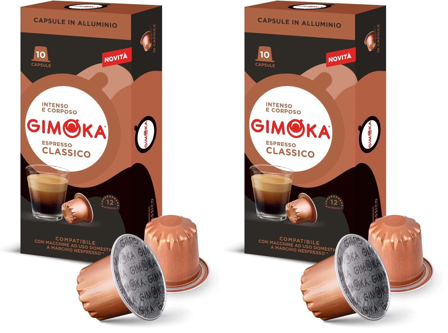 Gimoka - Kompatibel Für Nespresso - Aluminiumkapseln - 100 Kapsel - Geschmack CLASSICO - Intensität 12 - Made In Italy (Packung mit 2)