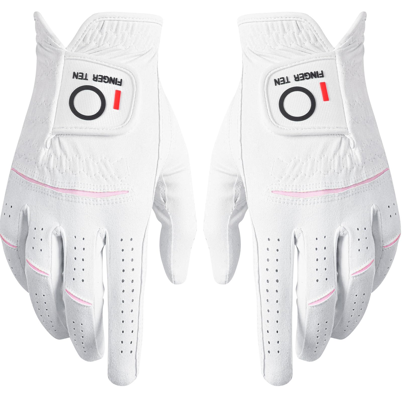 Womens Ladies Golf Gloves Pair Both Hand or 2 Pack Left Right Hand, All Weather Grip & Comfortable Glove for Serious Performance, Stylish Pink White Fit S M L XL