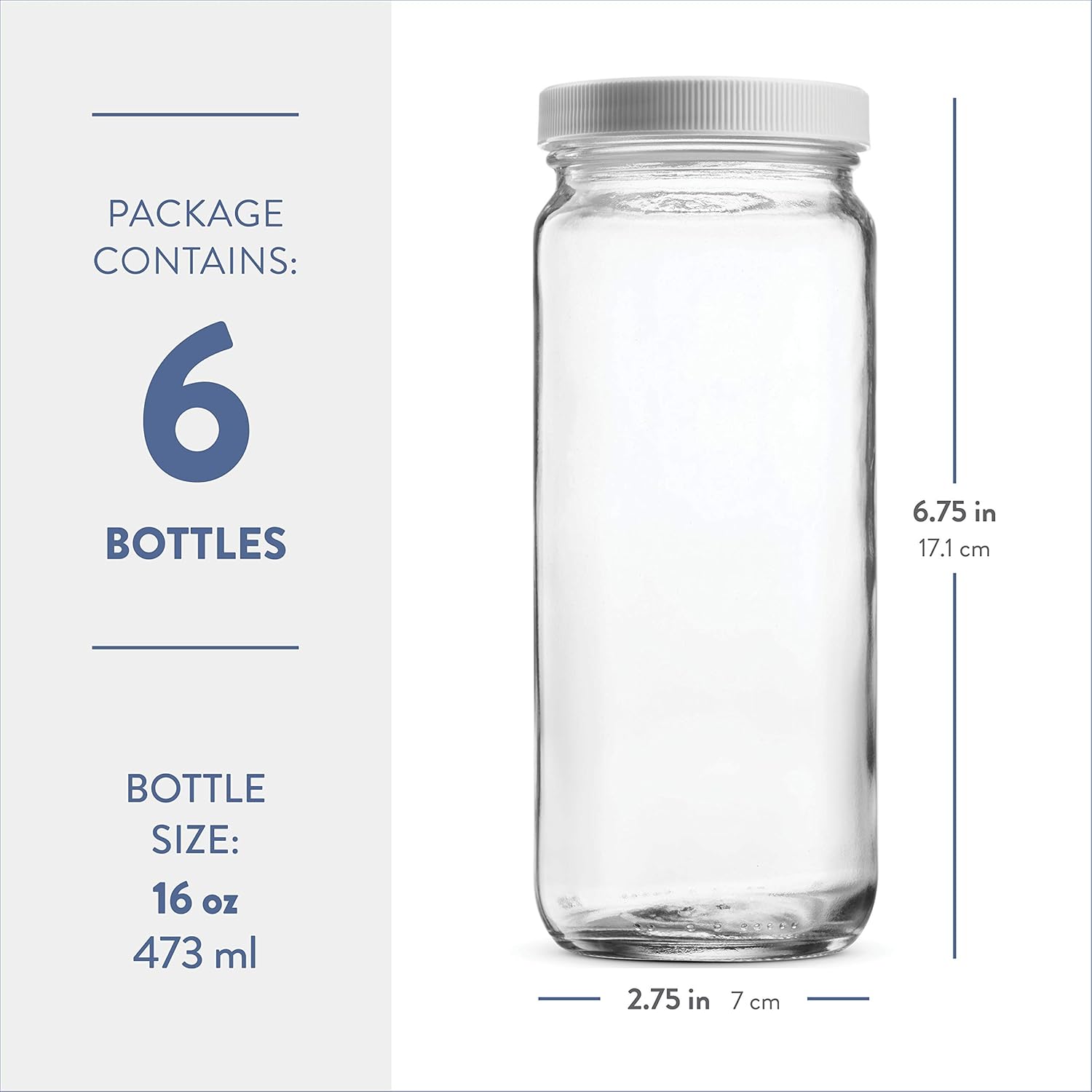 Get Popular Offer Travel Glass Drinking Bottle 16 Ounce [6 Pack] Plastic Airtight Lids, Reusable Glass Water Bottle for Juicing, Smoothies, Kombucha, Tea, Milk Bottles, Homemade Beverages Bottle,
