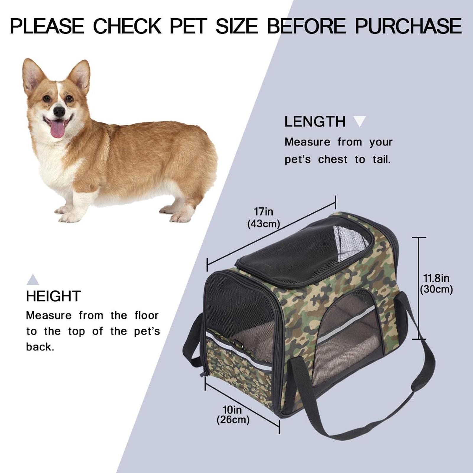 Haustier-Tragetasche, Camouflage, Grün, weiche Seiten, für Katzen, Hunde, Welpen, bequem, tragbar, faltbar, von Fluggesellschaften zugelassen