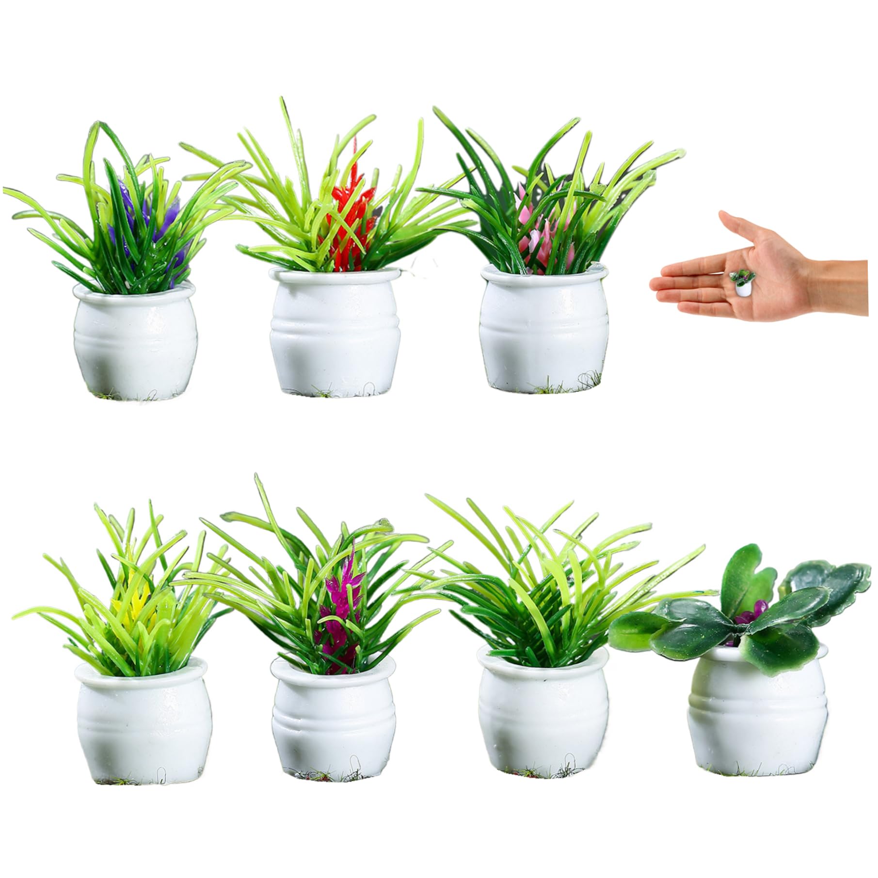 Vervevum Tiny Miniature Flower Pot, 13 Pcs Simulation Bonsai Decorative Grass Greenery Artificial Plants Mini Potted Plants Models Tiny Greenery Ornaments