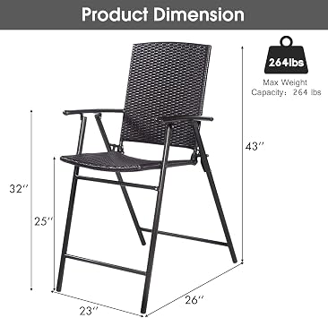 Casart Folding Wicker Rattan Bar Stool Chairs Set of 4